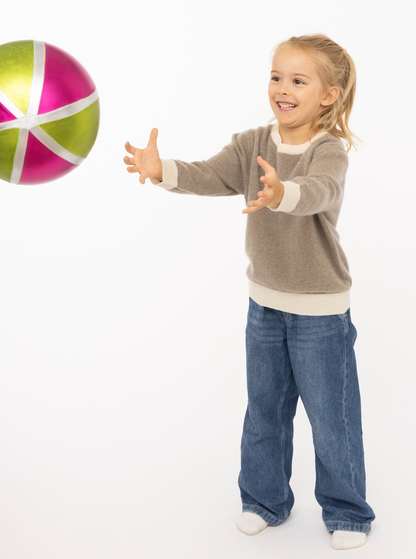 100% Cashmere Kids Rundhals Pullover zweifarbig