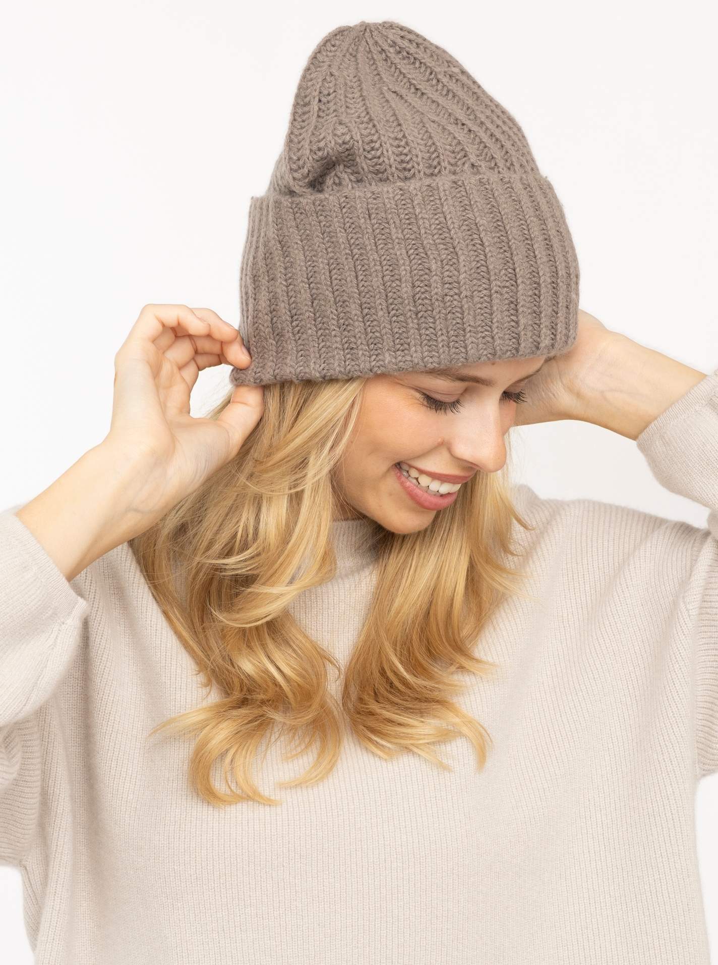 100% Cashmere Grobstrickmütze
