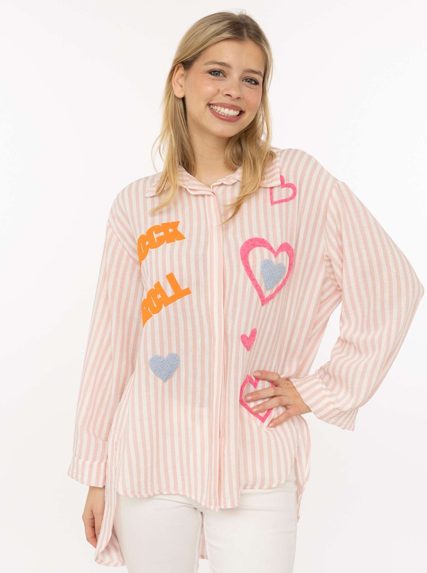 Oversize Bluse BW "Streifen & Rock and Roll"
