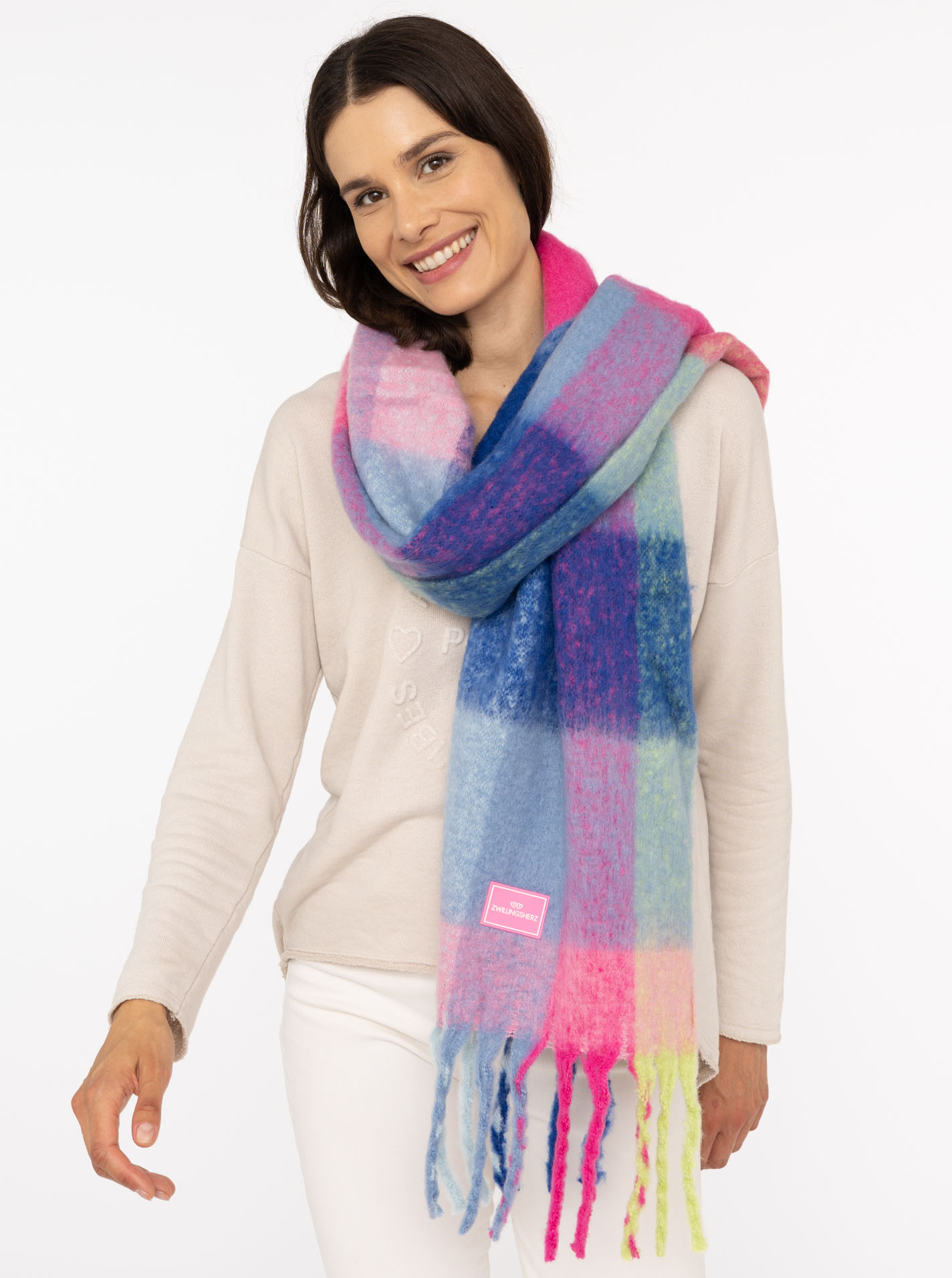 XXL Winterschal "Karos & Big Tassel"