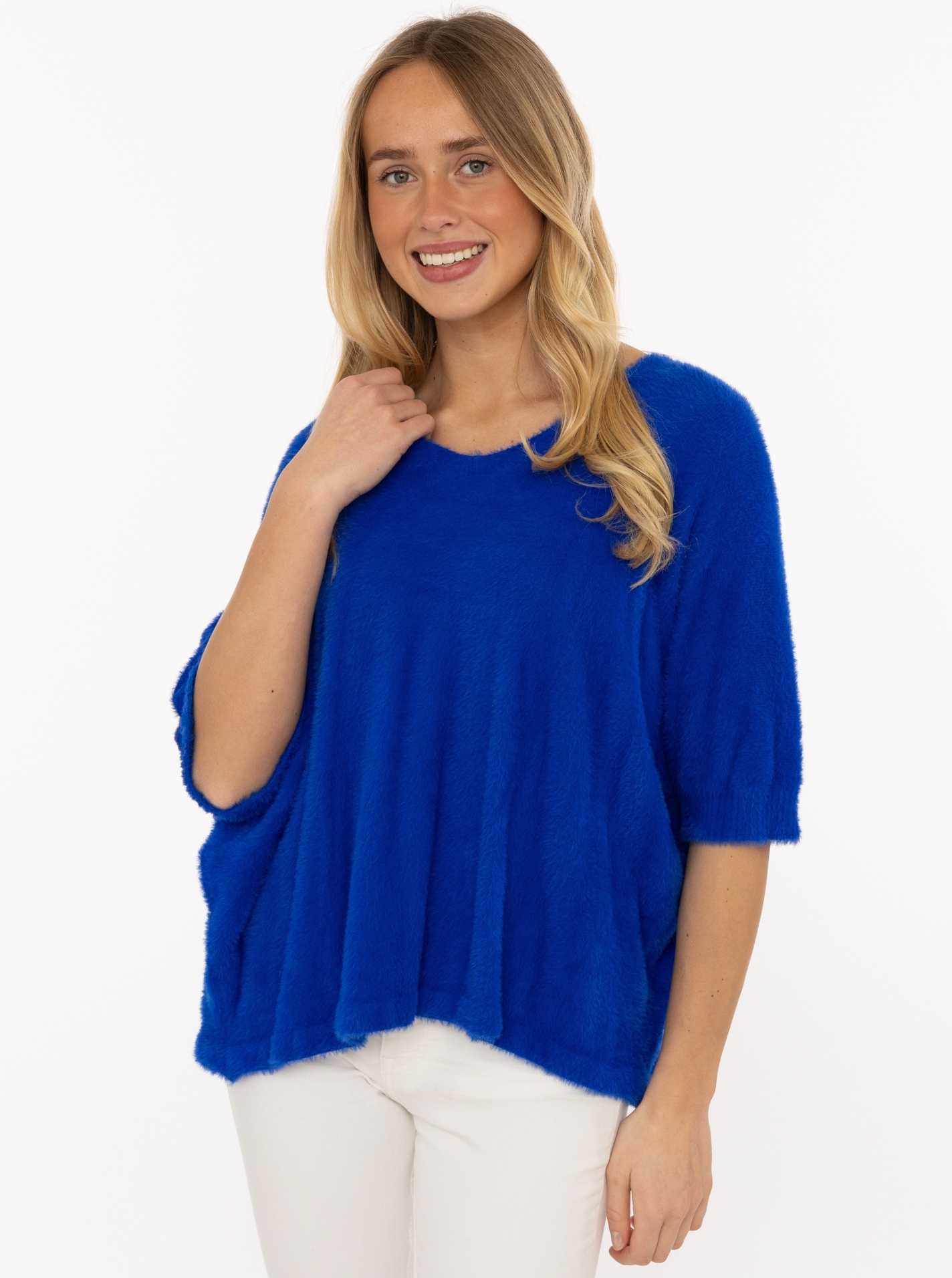 ART6968a76849f15_084_Model_PulloverKurzarmMohair-Optik_Uni_2016AAR_084_Blau Kurzarm Pullover Mohair-Optik "Uni"