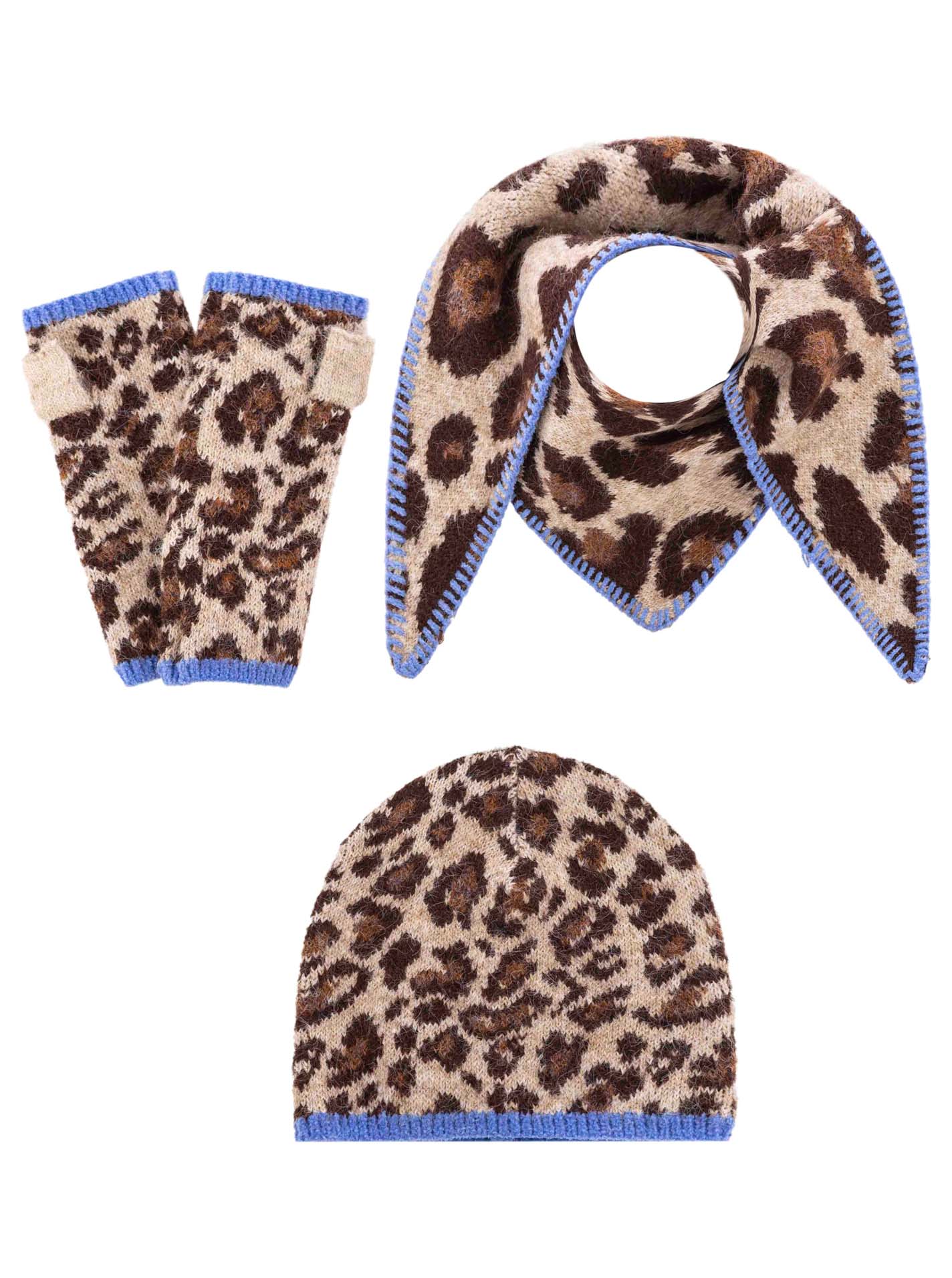 Geschenk Set Mütze, Dreieckstuch & Handschuhe "Leo"