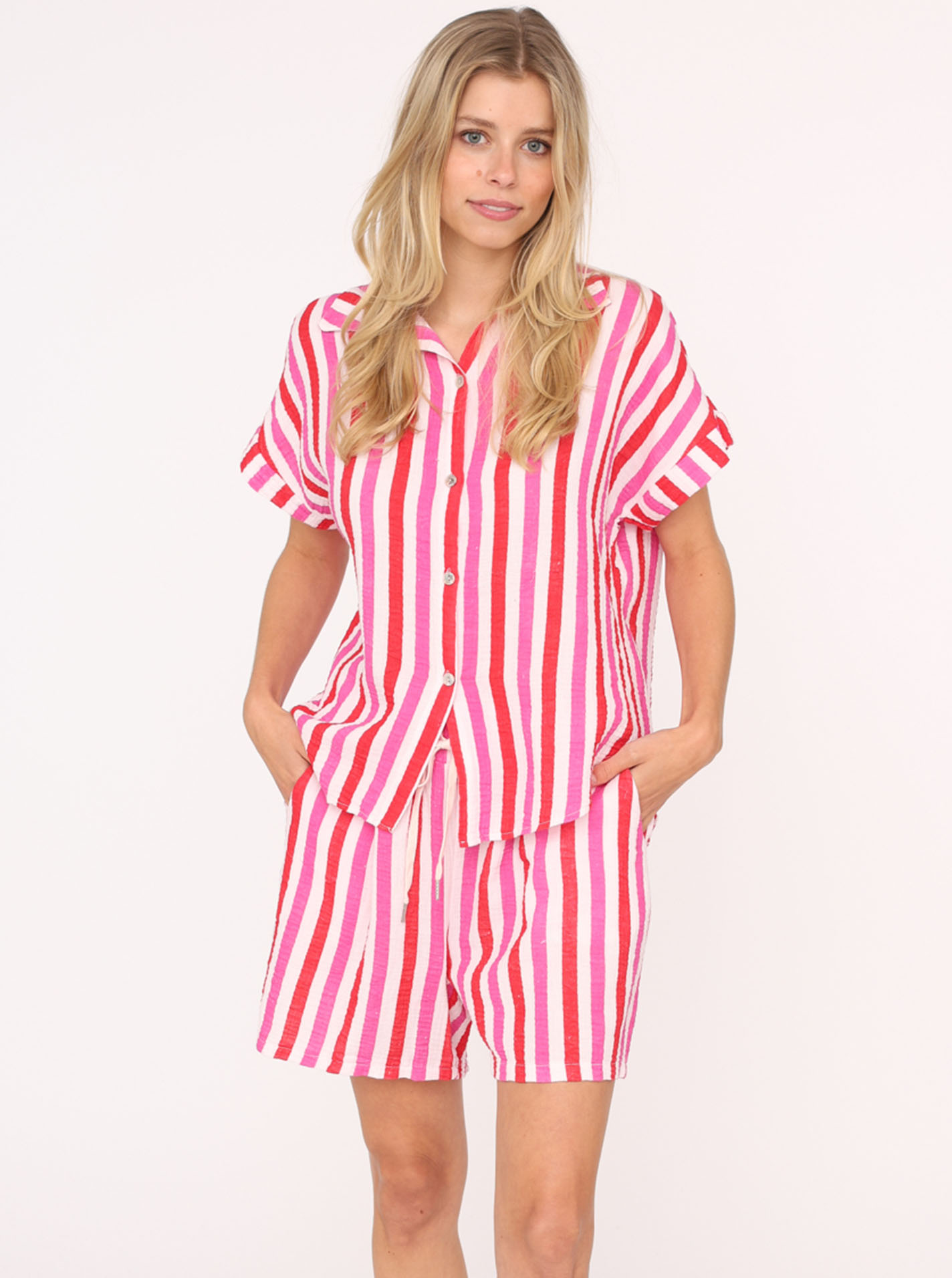 Musselin Bluse Kurzarm "Herzen & Streifen"