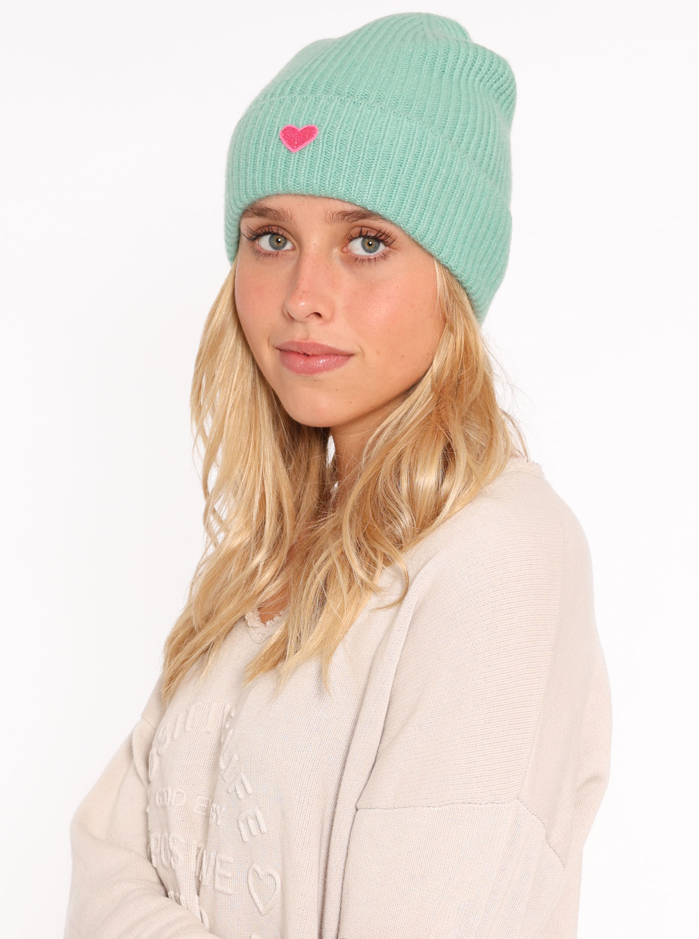 100% Cashmere Grobstrick Mütze "Herz"
