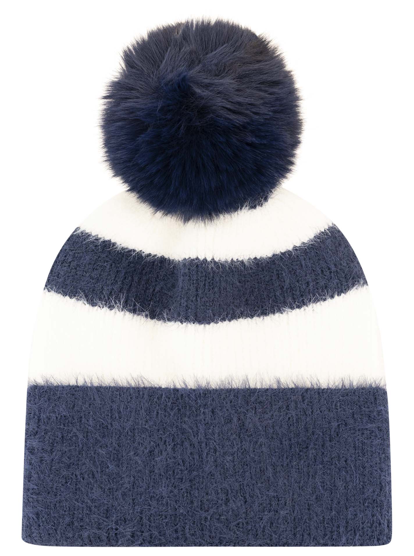 Mütze Umschlag mit Bommel "Streifen"