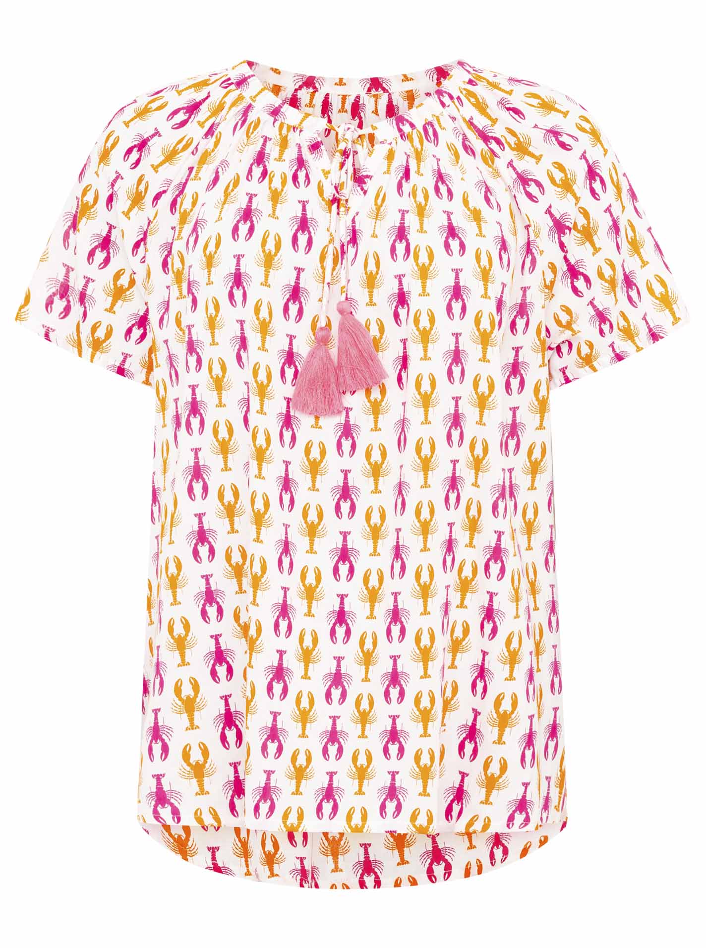 Bluse Kurzarm Viskose "Kleiner Hummer"