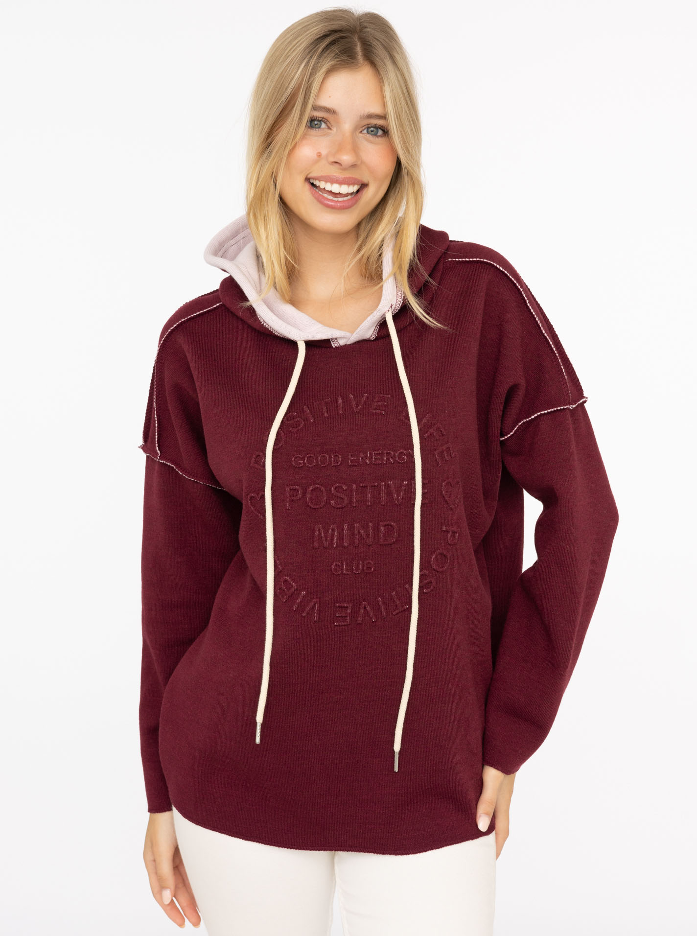 ART6894b7921669c_058_Model_HoodieDoubleface_PositiveMind_2021_Bordeaux Doubleface Hoodie "Positive Mind"