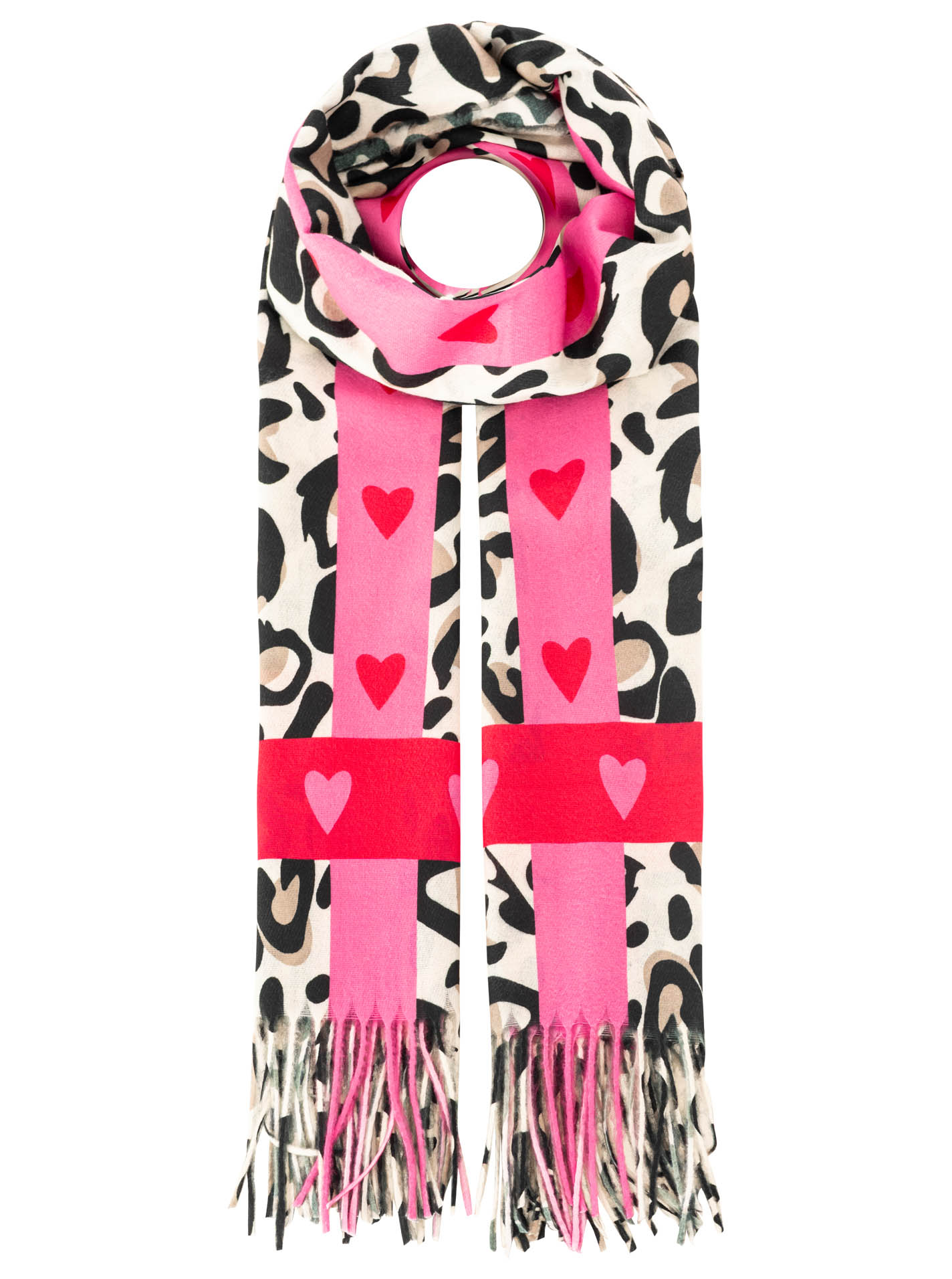 Fransenschal Digital Print "Leo & Hearts"