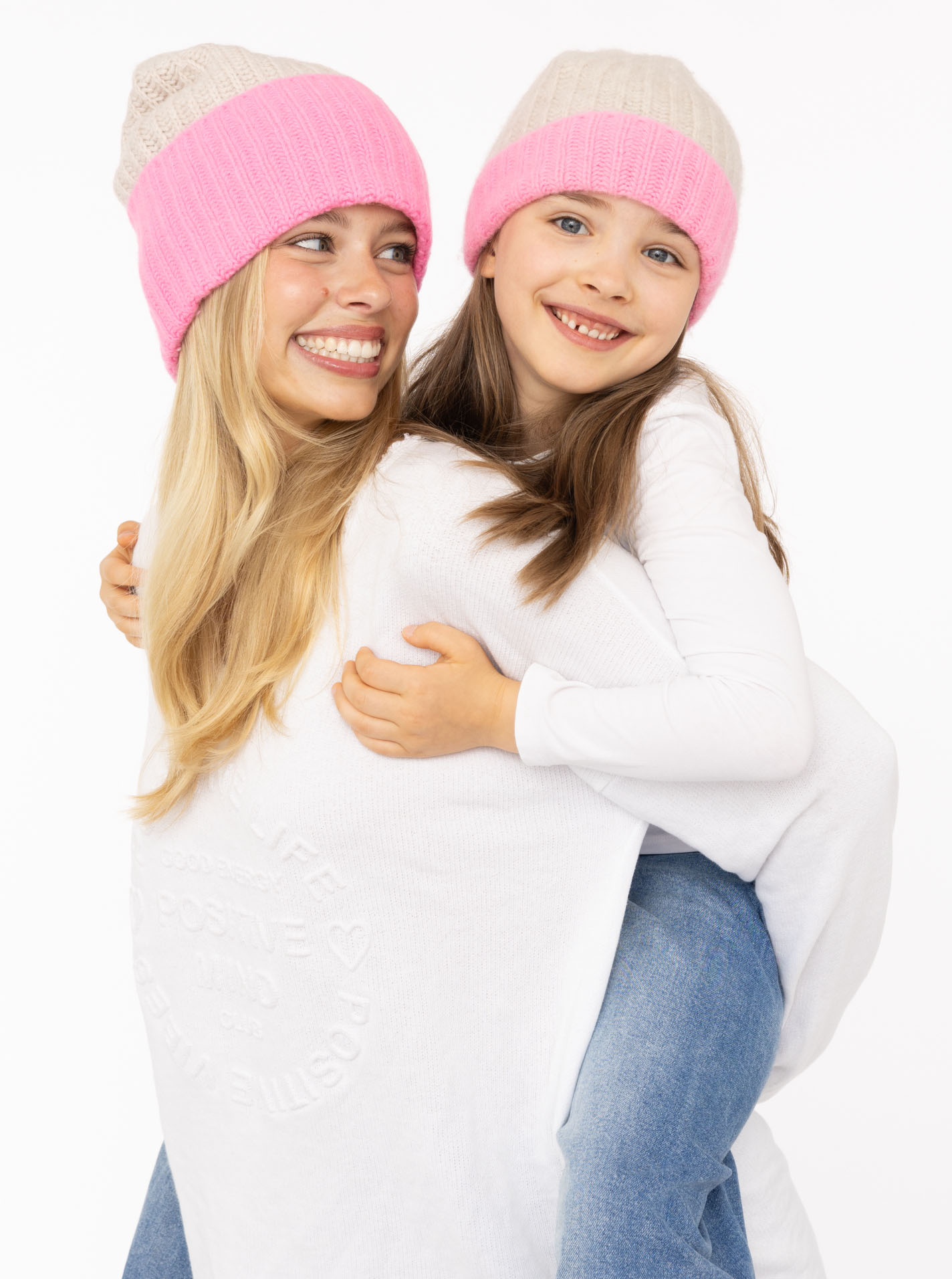 100% Cashmere Kids Grobstrickmütze "Zweifarbig"