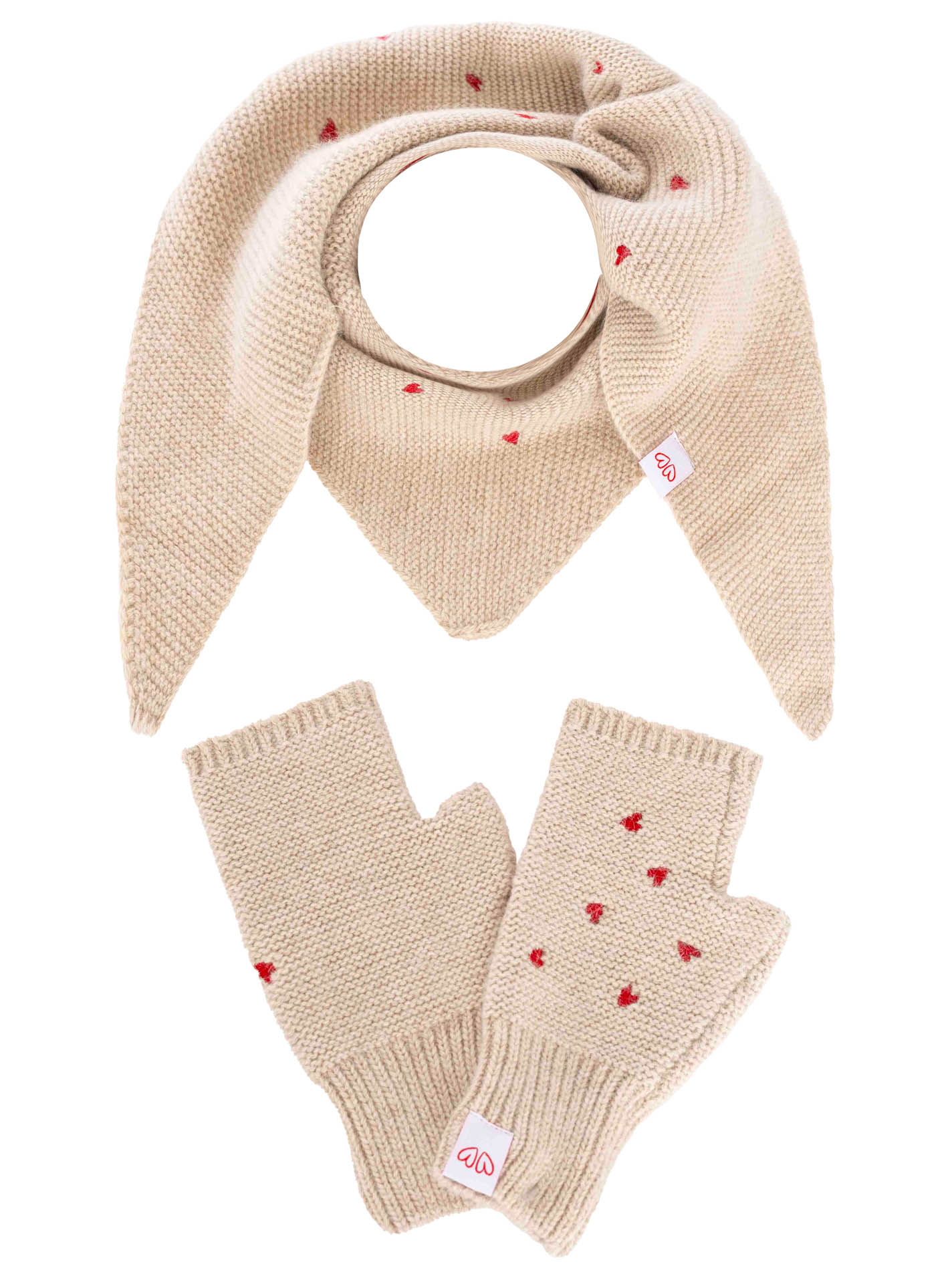Geschenk Set Dreieckstuch & Handschuh "Herzchen"