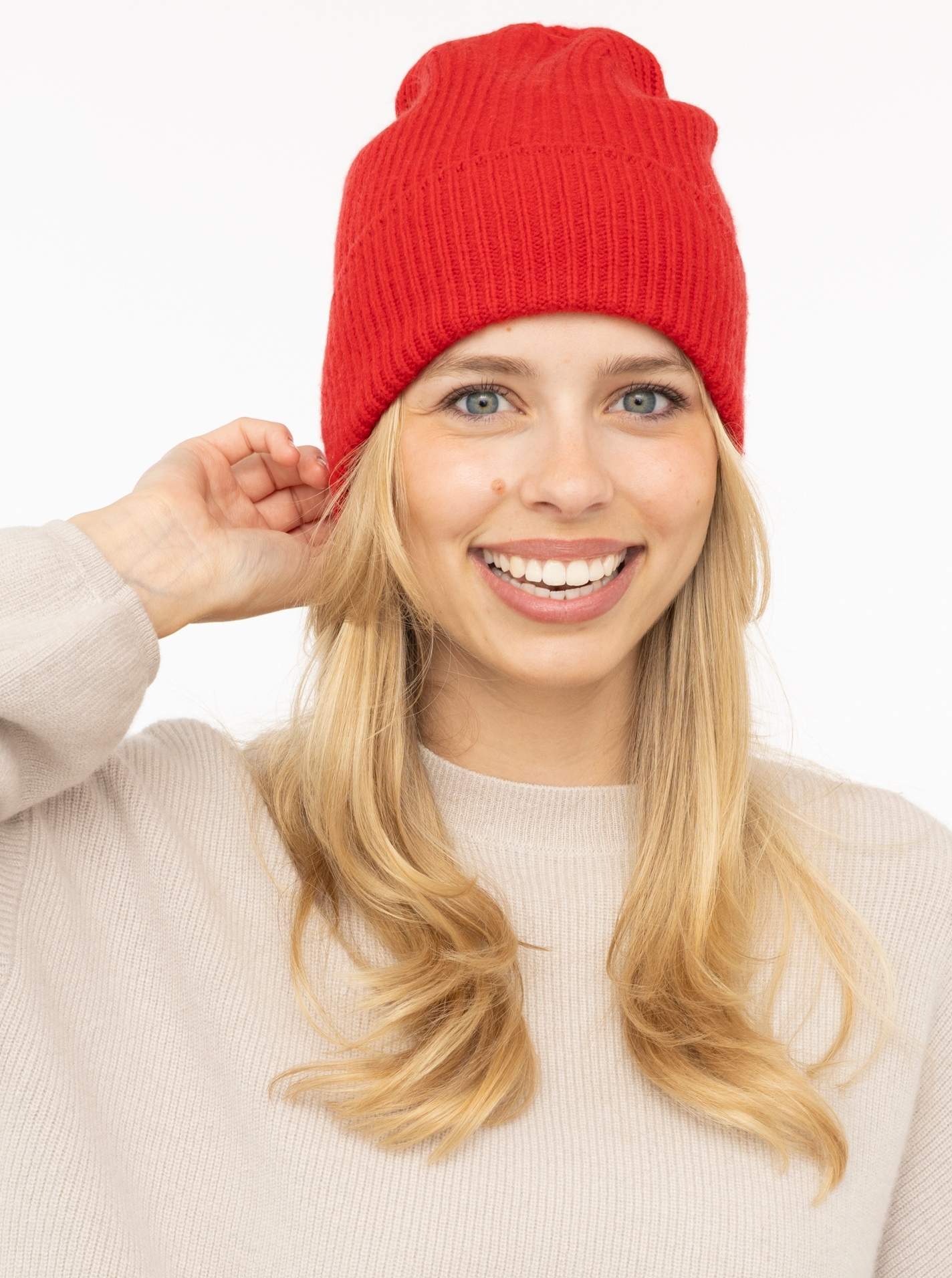 100% Cashmere Umschlagmütze "Rippe"