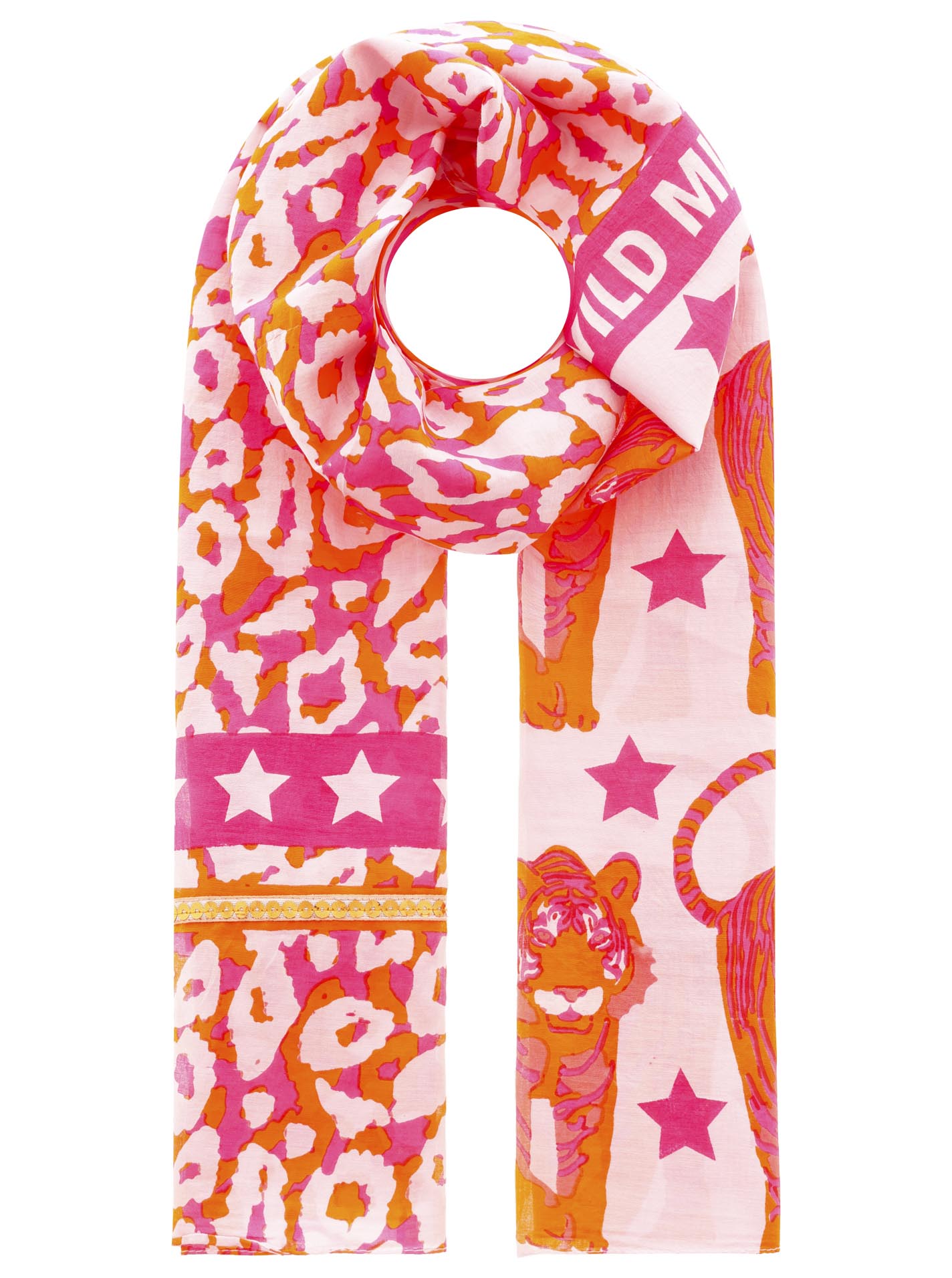 Schal BW/Seide Digital Print "Stars & Tiger"