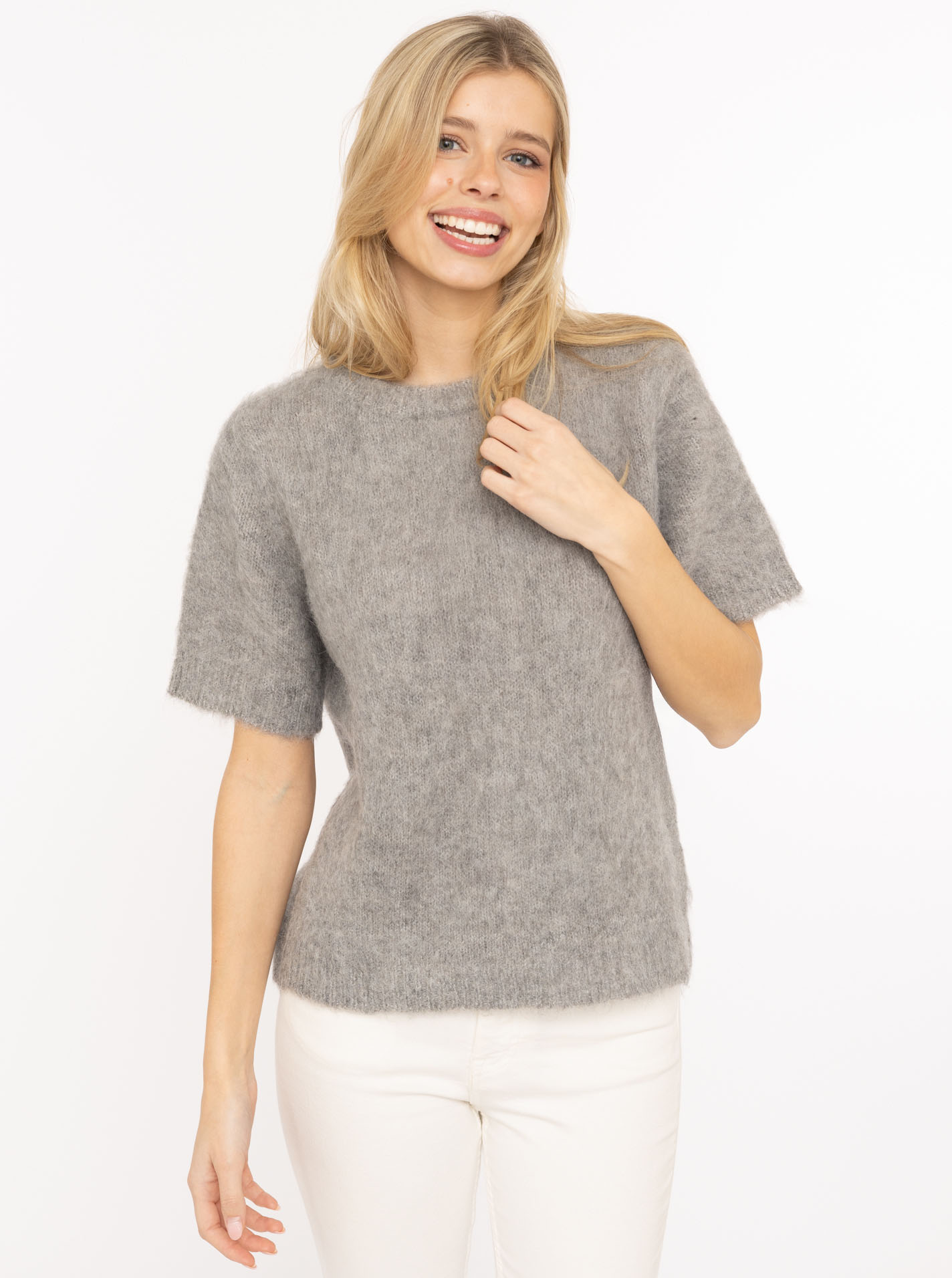 Fluffy Brushed Alpaka Kurzarm Pullover