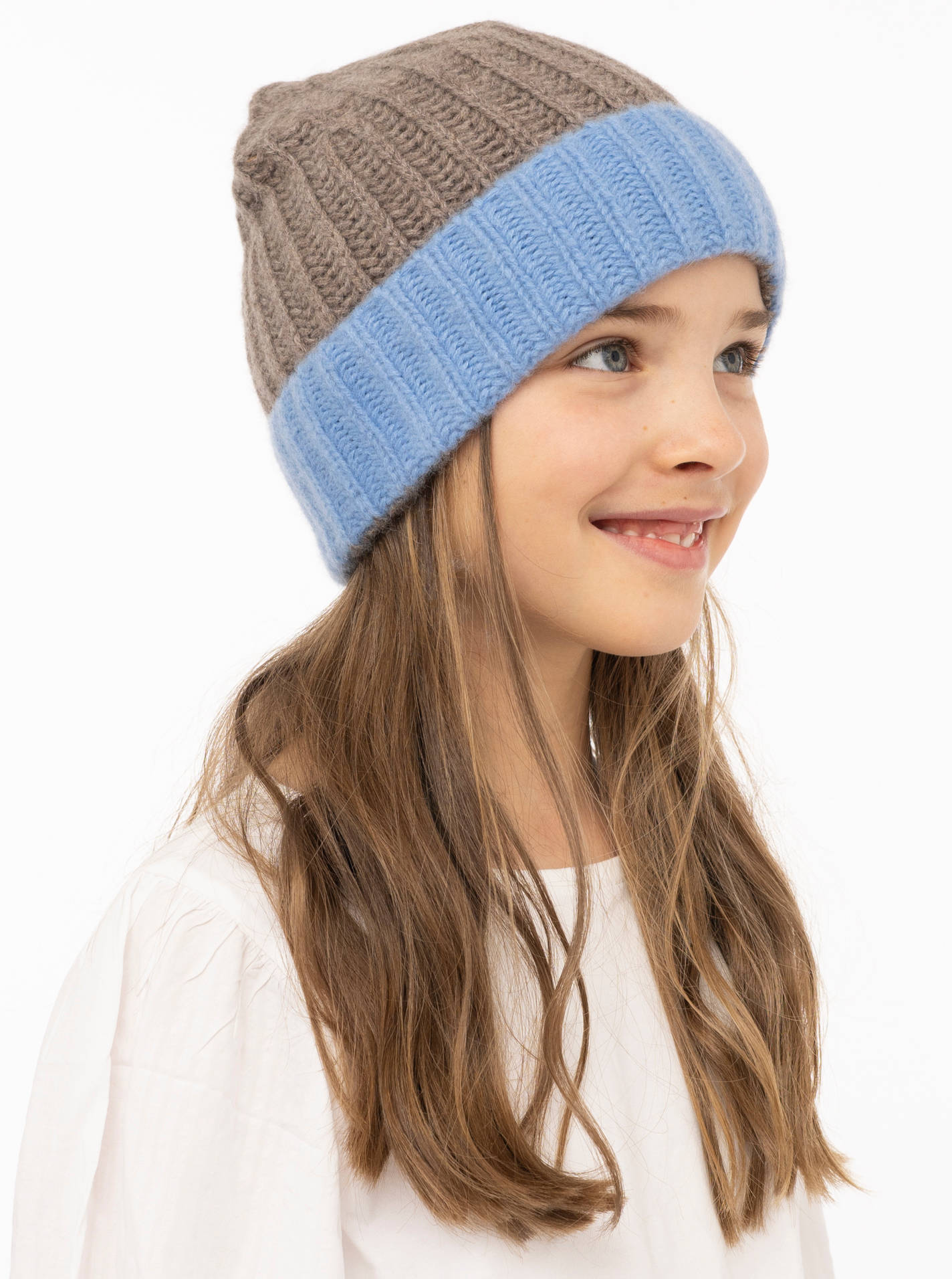 100% Cashmere Kids Grobstrickmütze zweifarbig