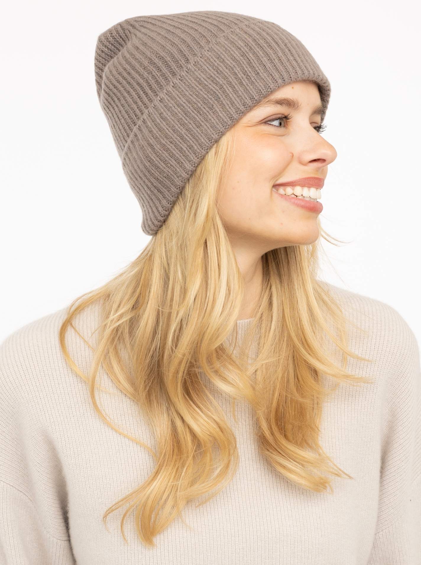100% Cashmere Umschlagmütze "Rippe"