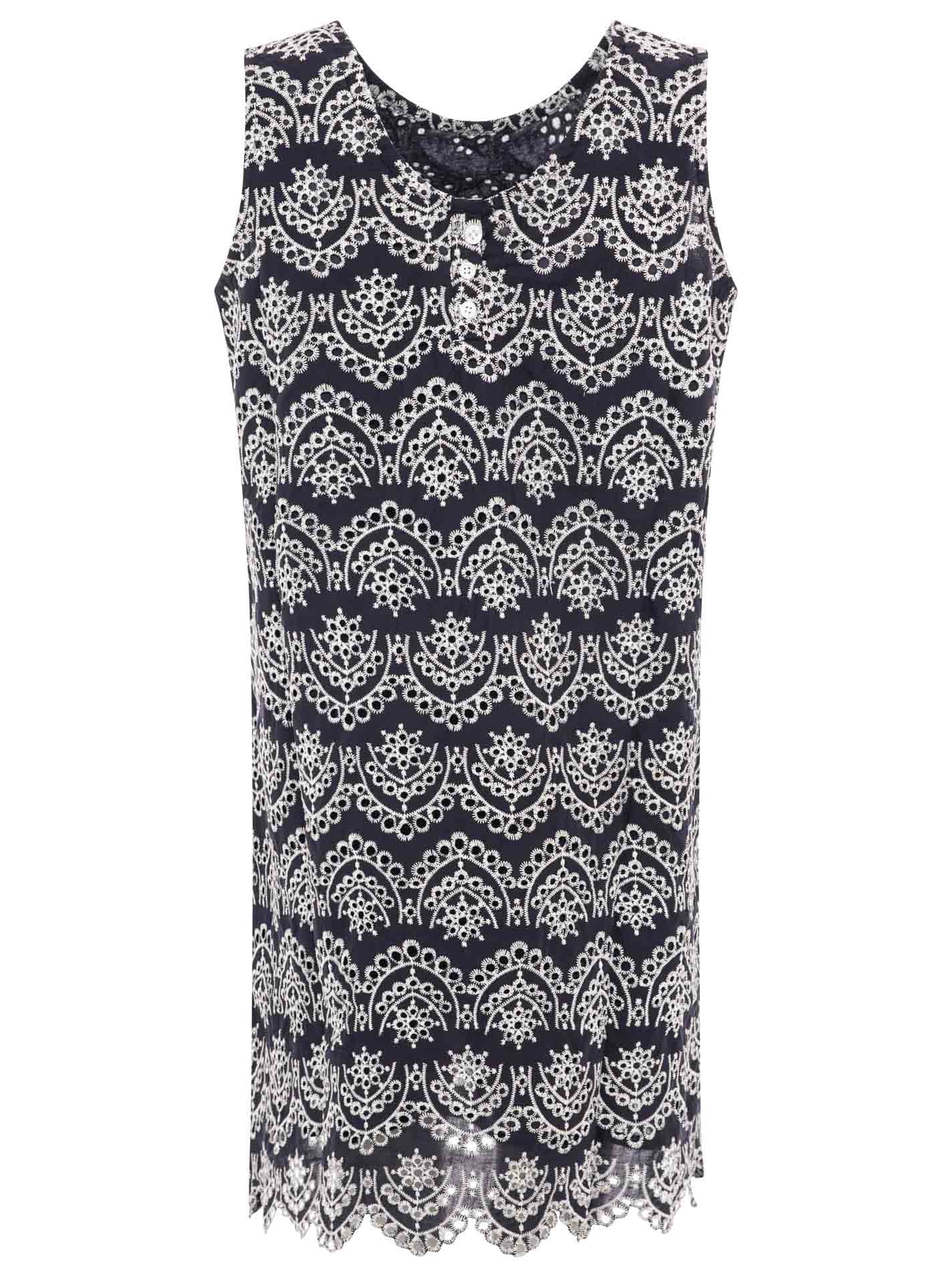 Ärmelloses Minikleid mit Lochstickerei
