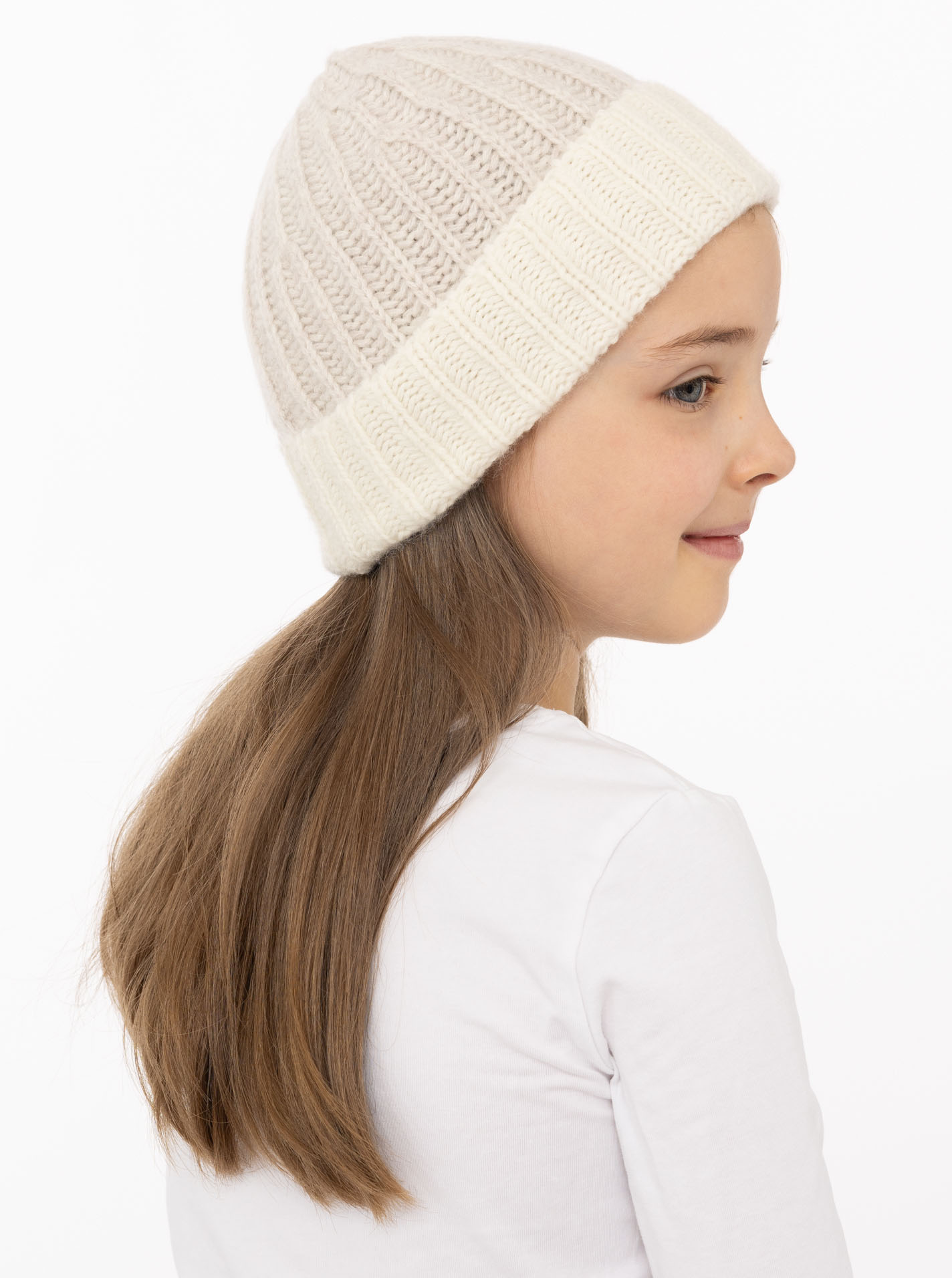 100% Cashmere Kids Grobstrickmütze "Zweifarbig"