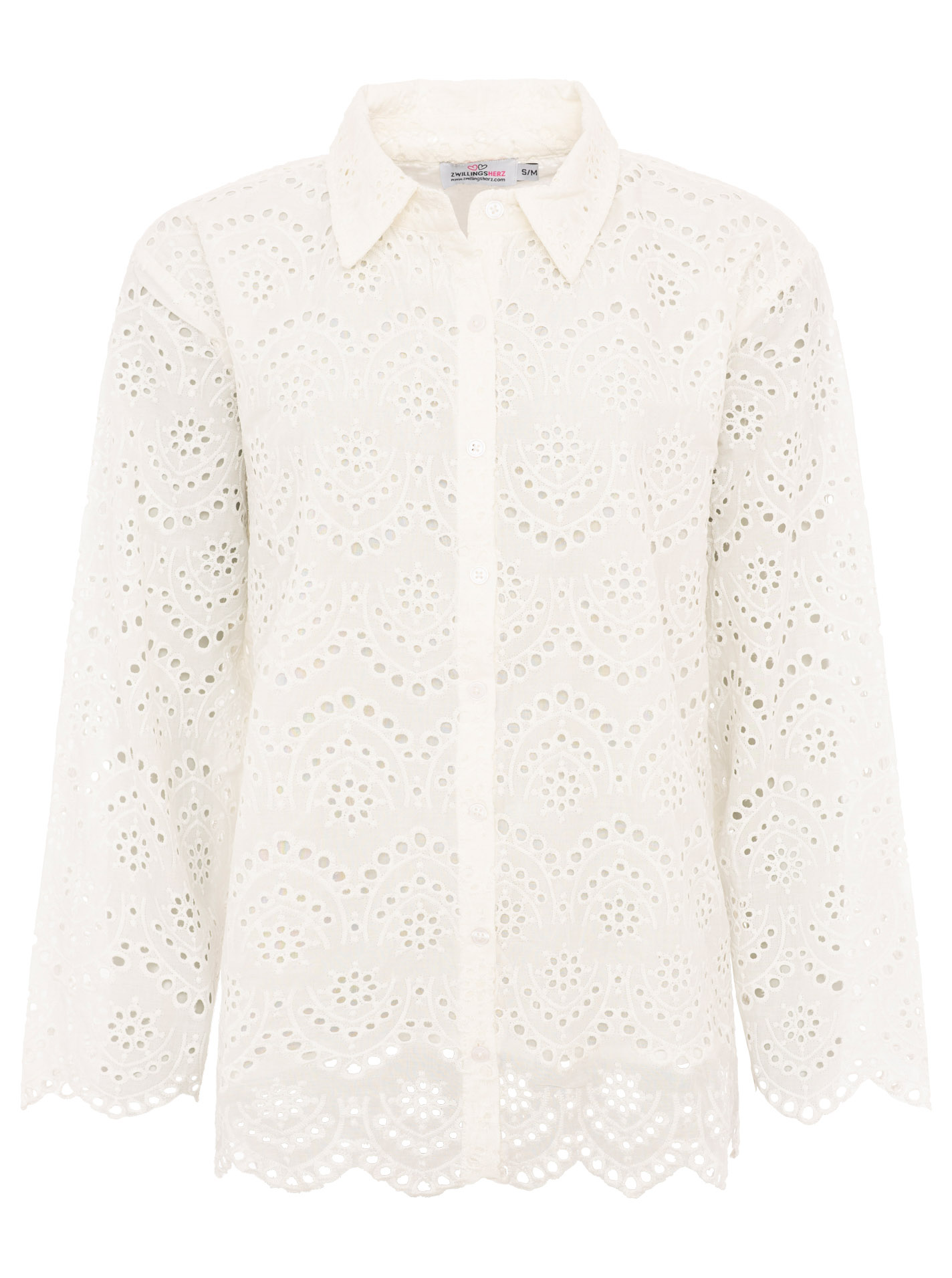 Langarm Bluse mit Lochstickerei