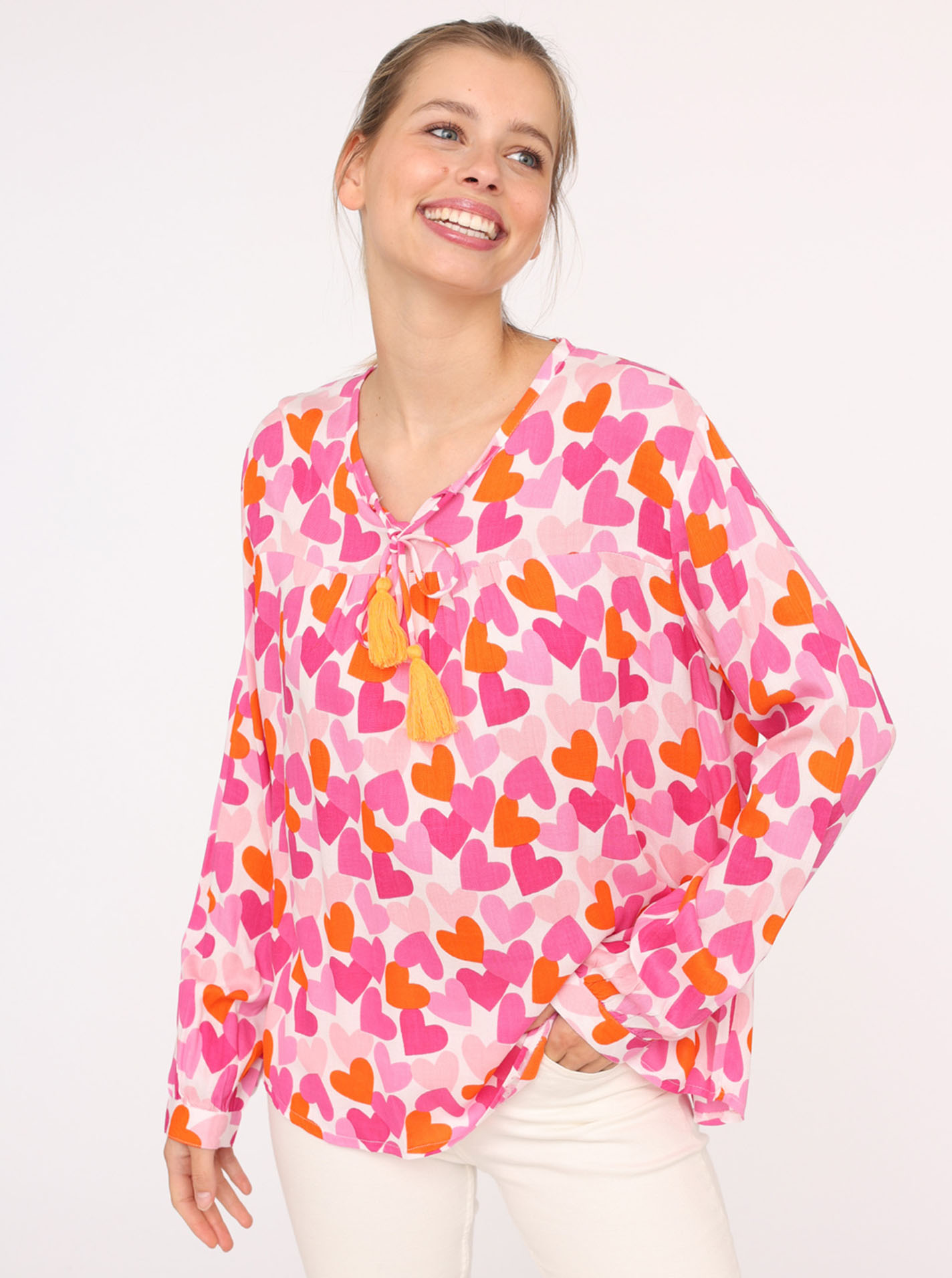 Bluse Viskose "Bunte Herzen"