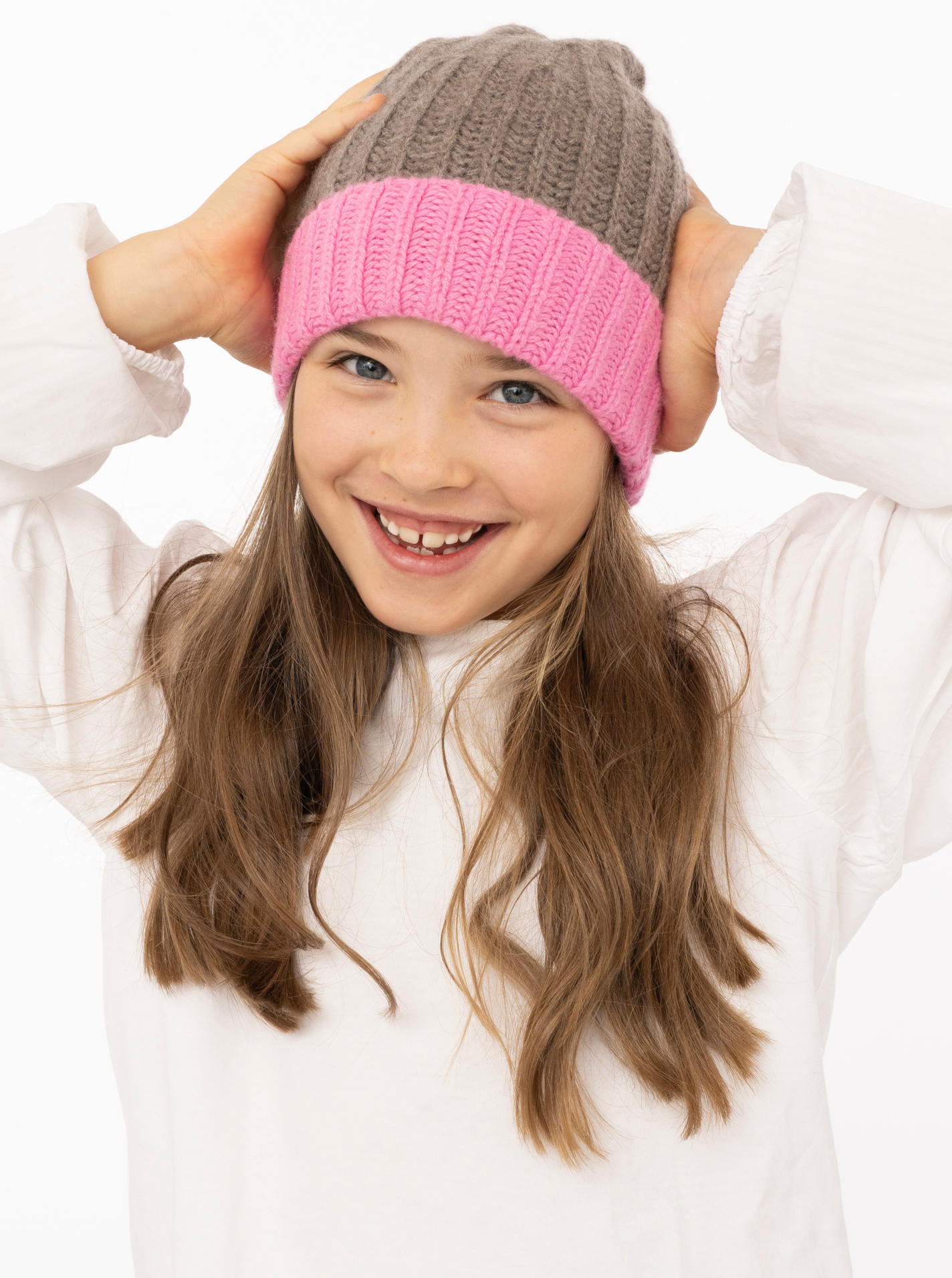 100% Cashmere Kids Grobstrickmütze zweifarbig