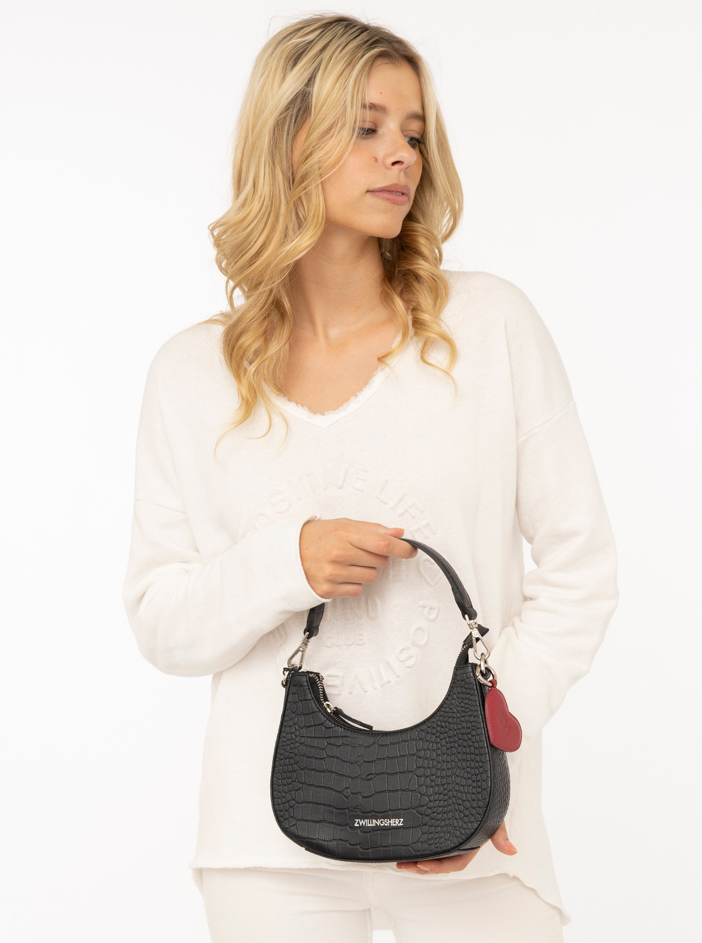 Ledertasche "Halfmoon Croco"