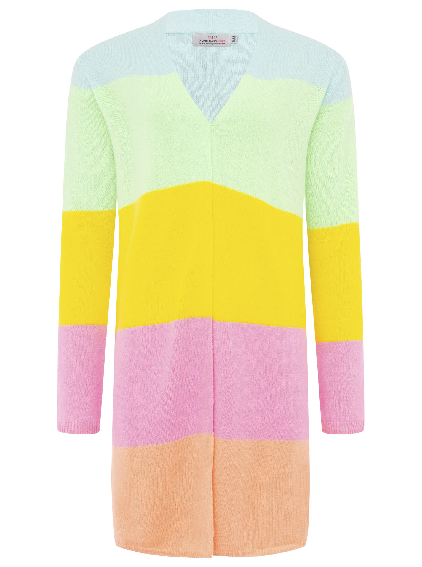 100% Cashmere Strickjacke Lang "Blockstreifen"