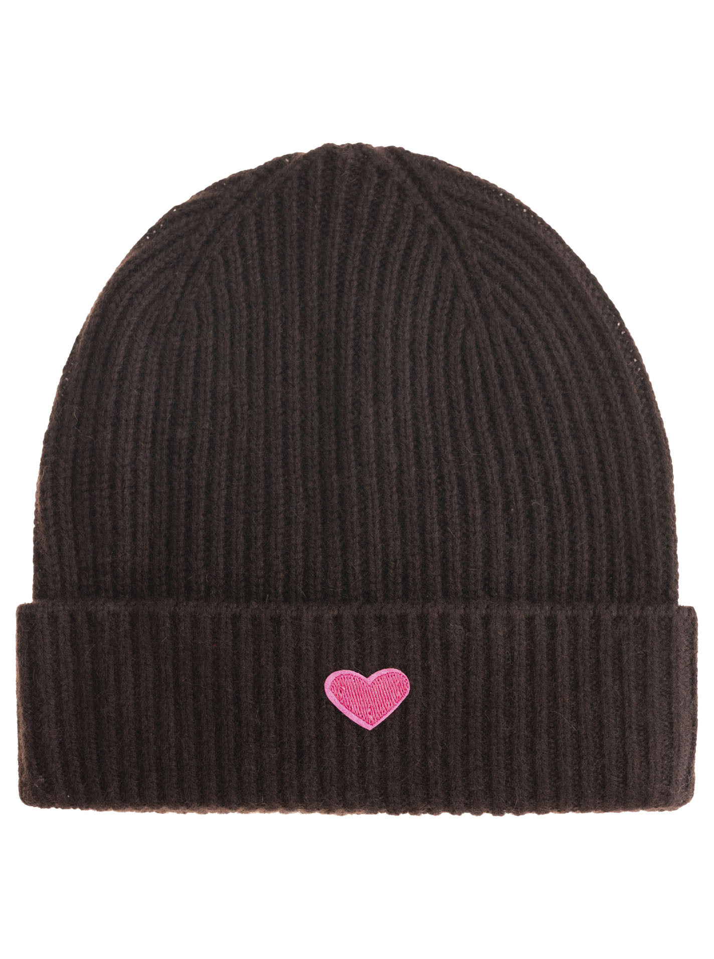 100% Cashmere Umschlagmütze Rippe "Herz"