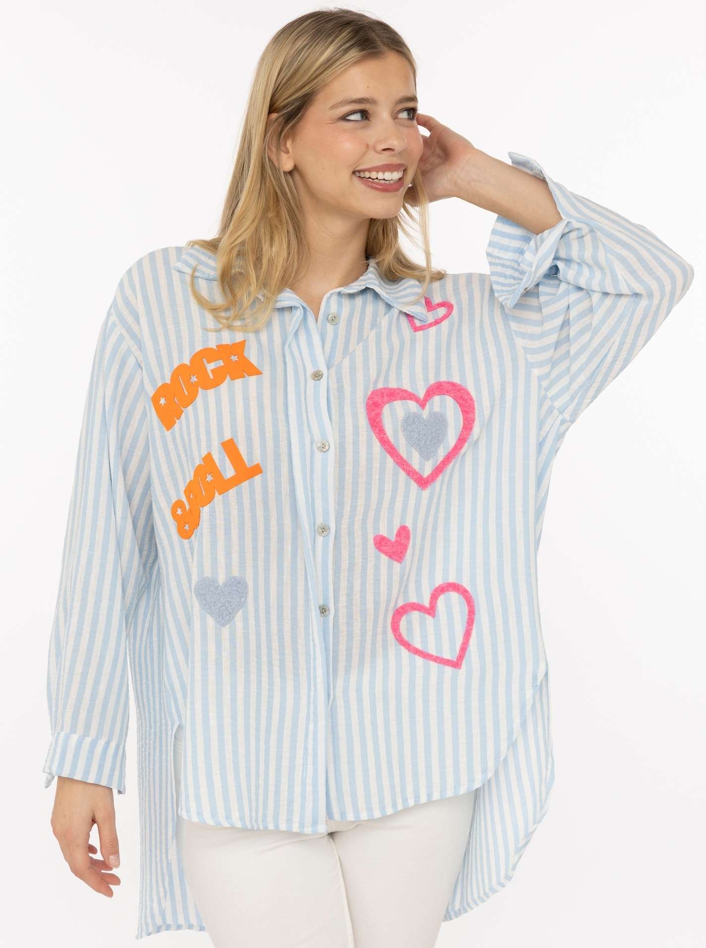 Oversize Bluse BW "Streifen & Rock and Roll"