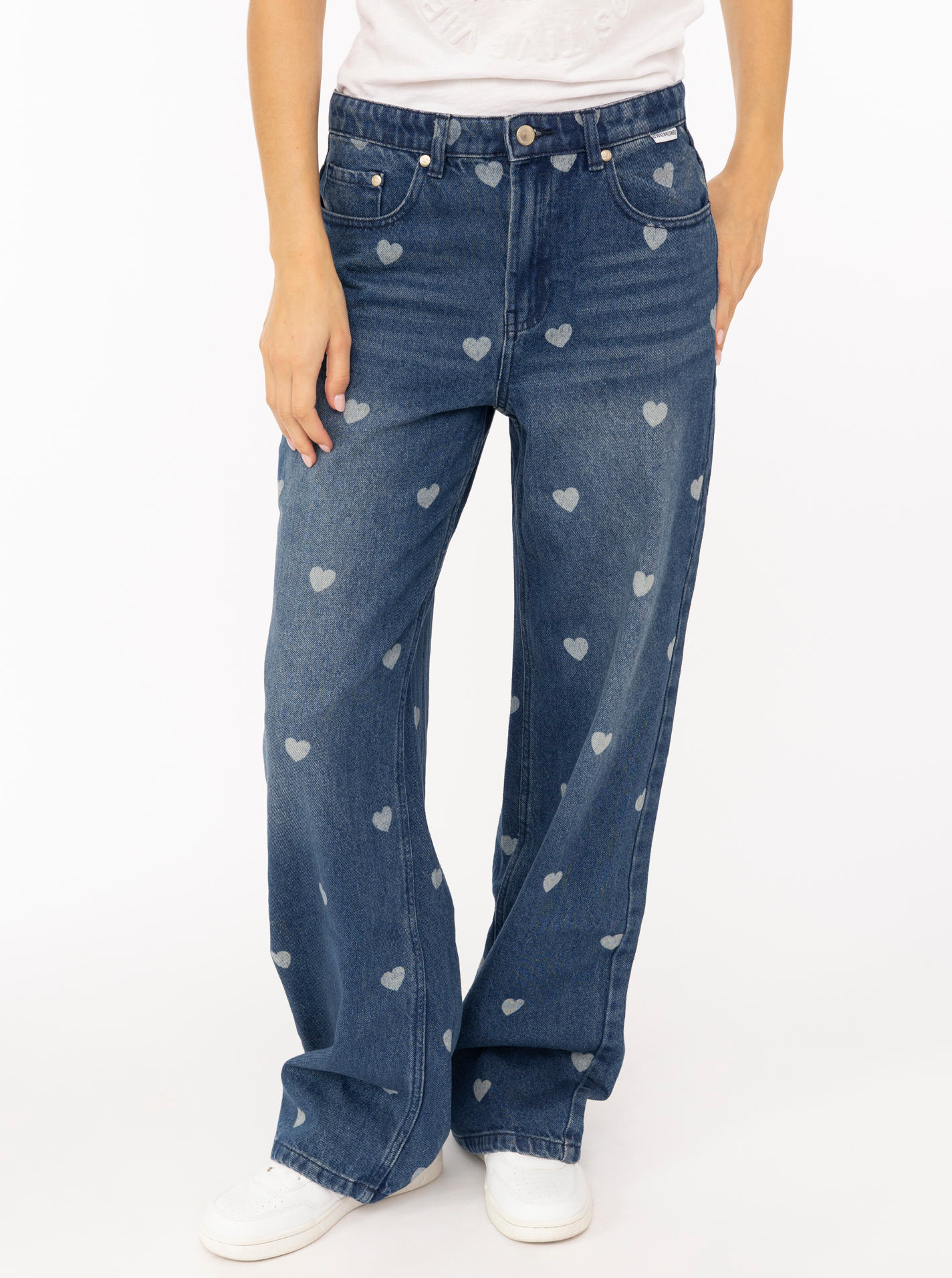 Wide Leg Jeans "Washed Hearts"
