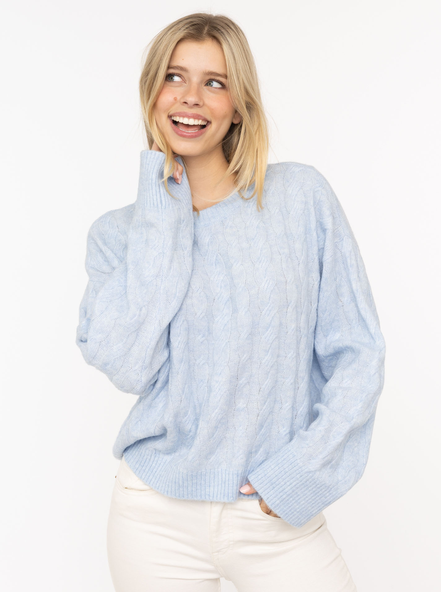 Wollmix Pullover mit Zopfstrick