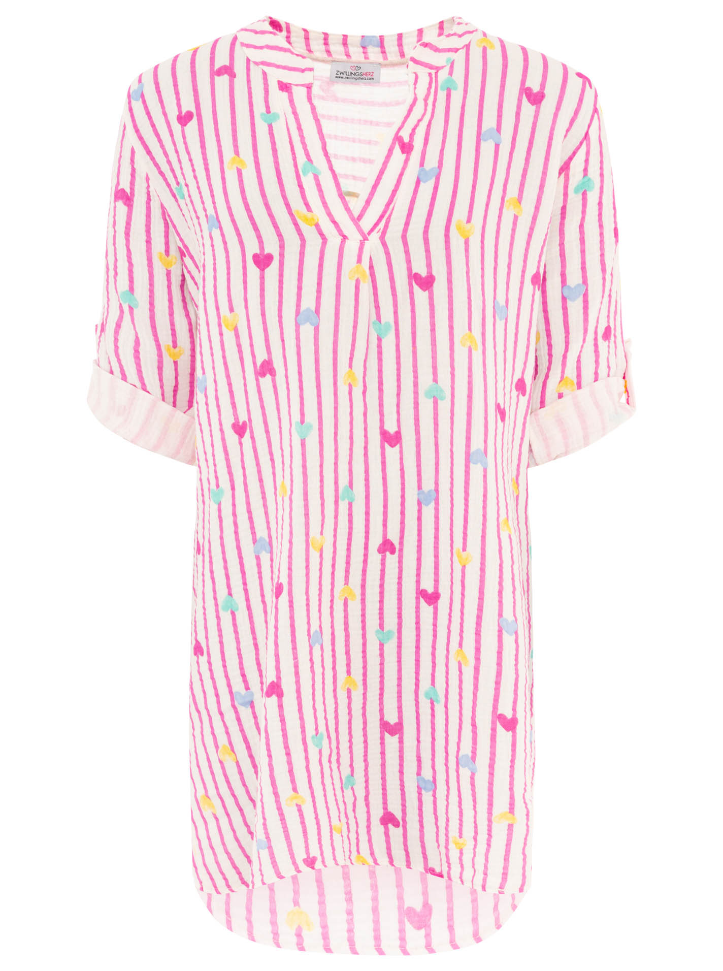 ART69e9c504ee109_013_Tunika_MusselinStripesHearts_Pink Musselin Tunika "Streifen & Herzen"