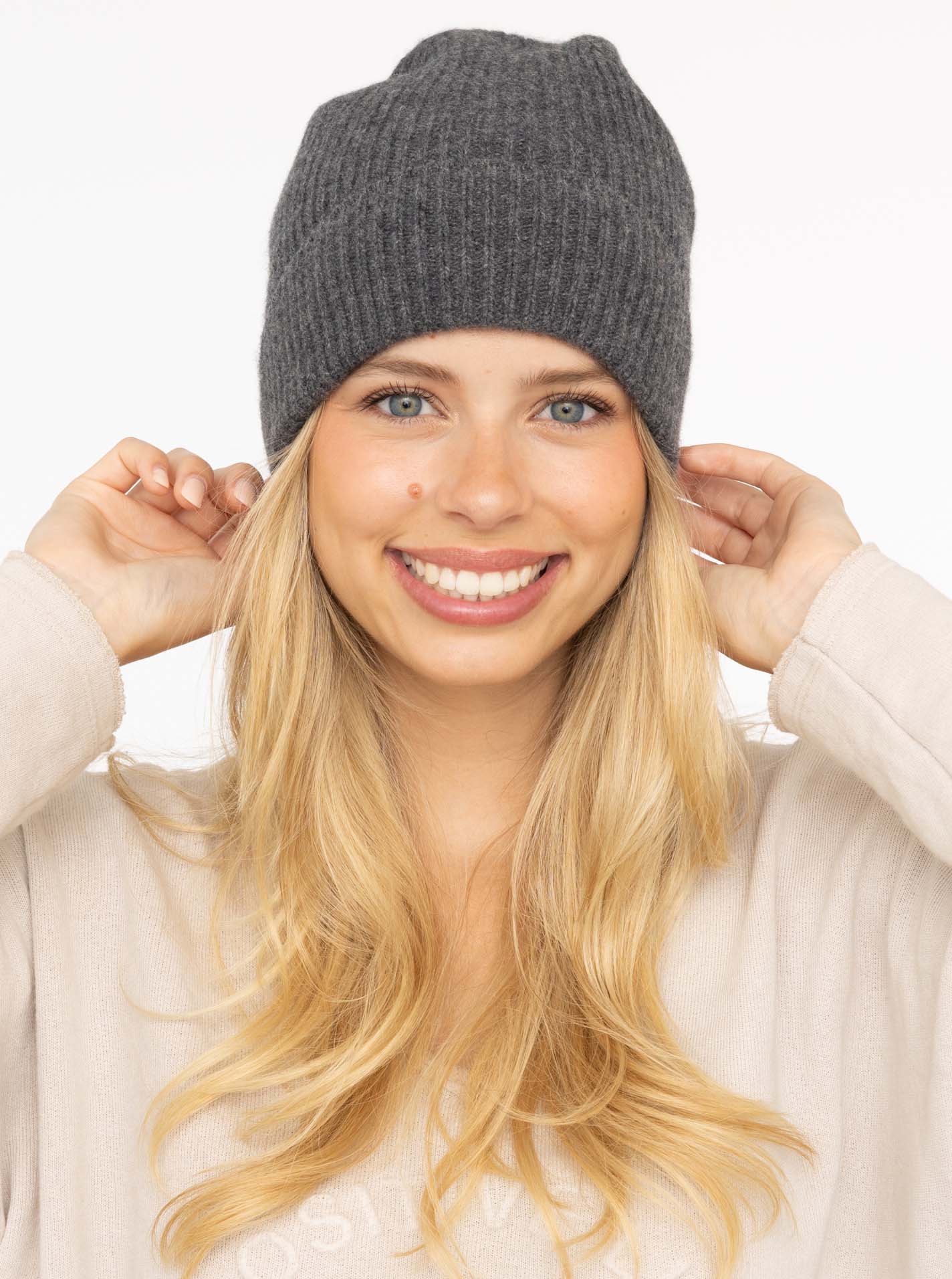 100% Cashmere Umschlagmütze "Rippe"