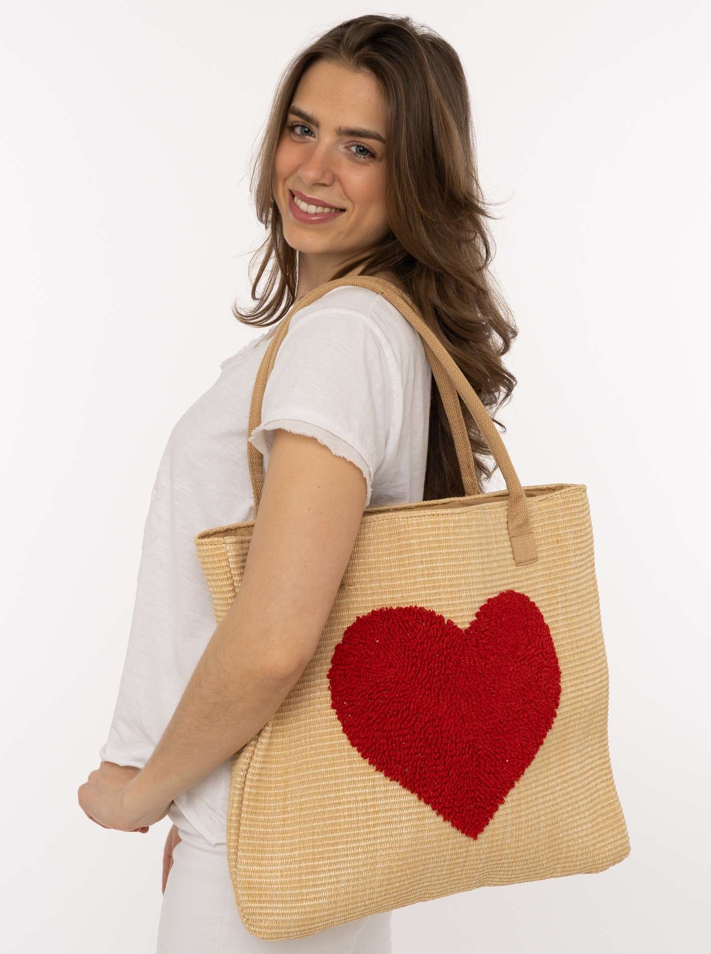 XXL Strohtasche "Plüsch Herz"