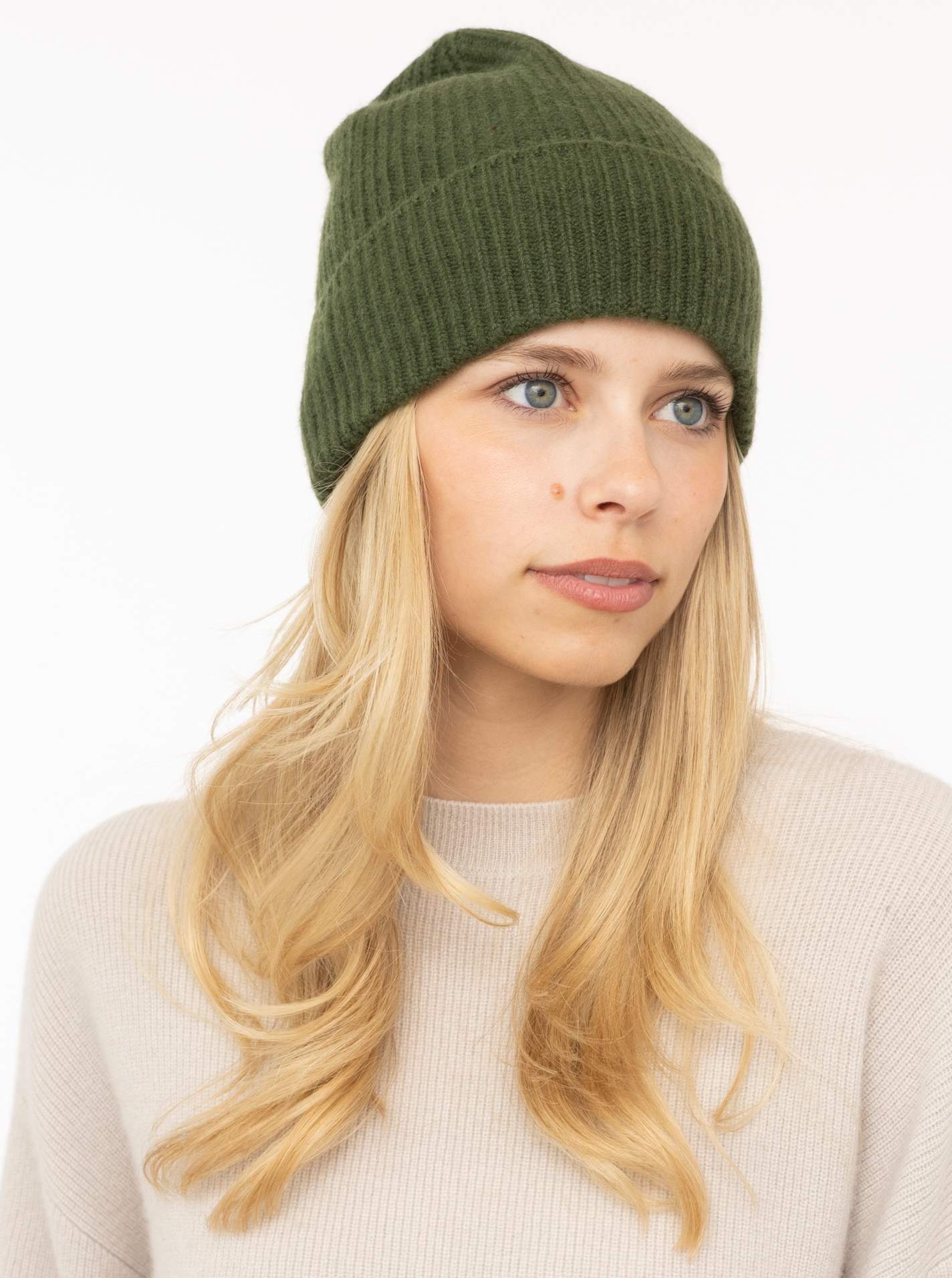 100% Cashmere Umschlagmütze "Rippe"