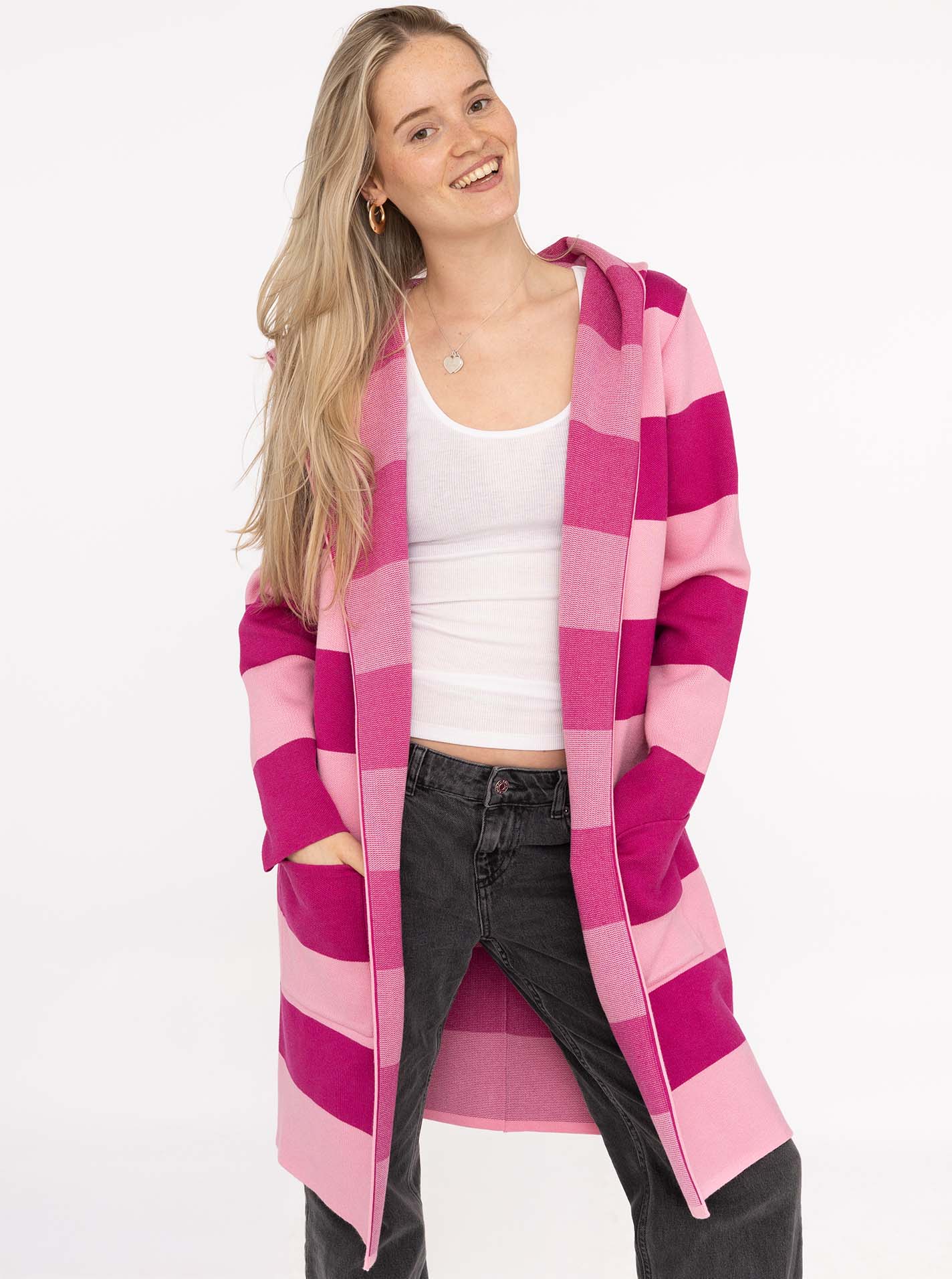 Cardigan Viskose "Streifen & Kapuze"