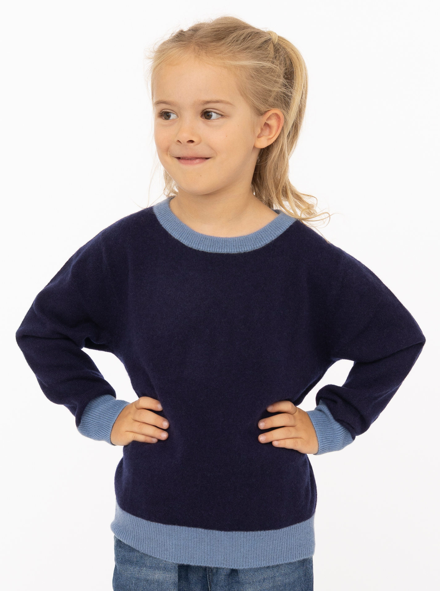 100% Cashmere Kids Rundhals Pullover zweifarbig