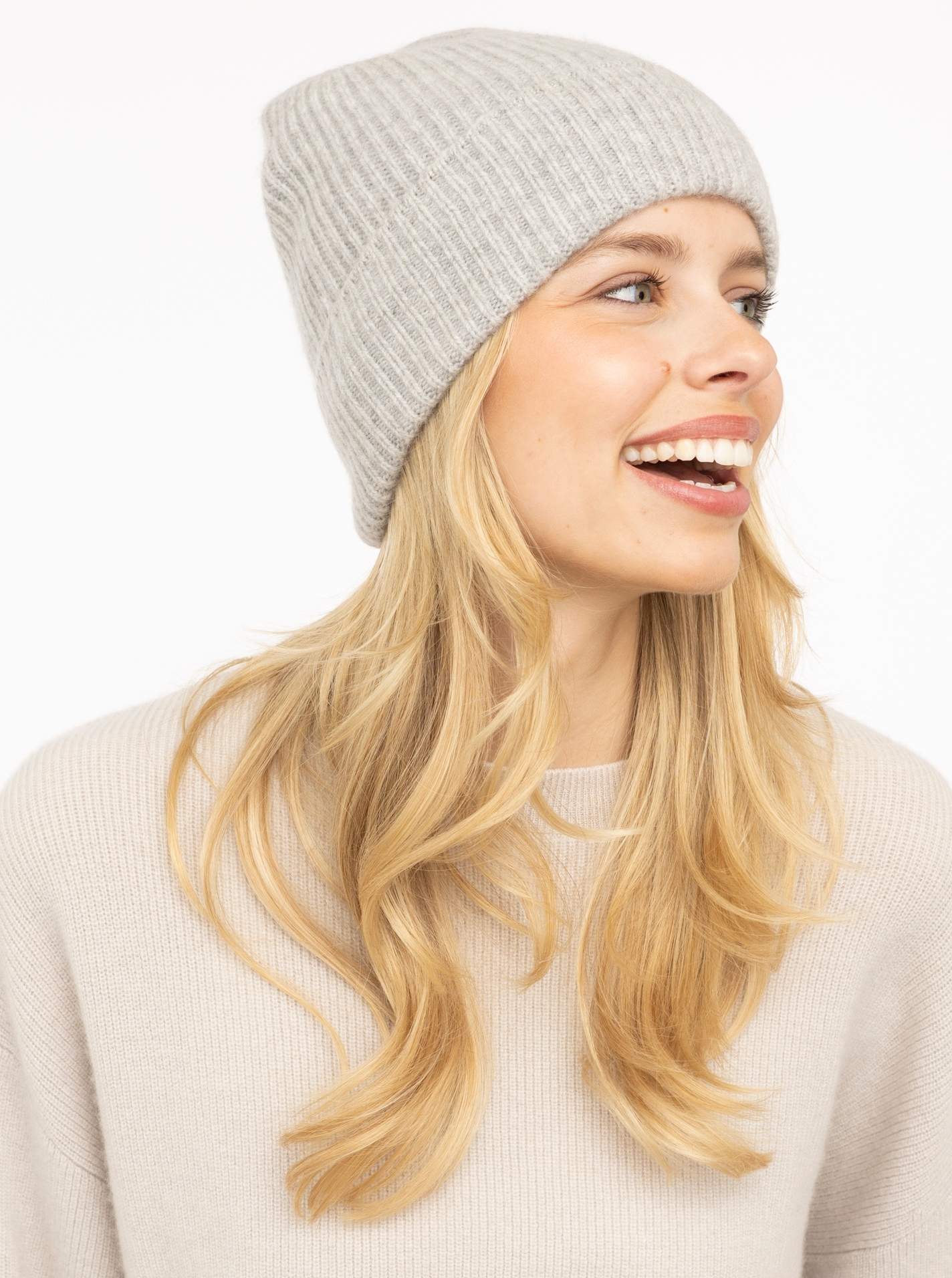 100% Cashmere Umschlagmütze "Rippe"