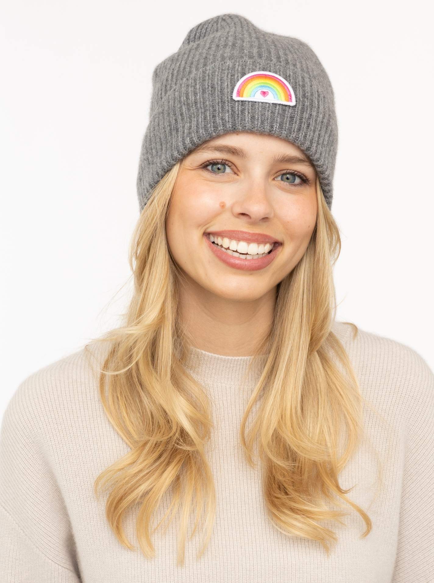 100% Cashmere Umschlagmütze "Rainbow Patch"