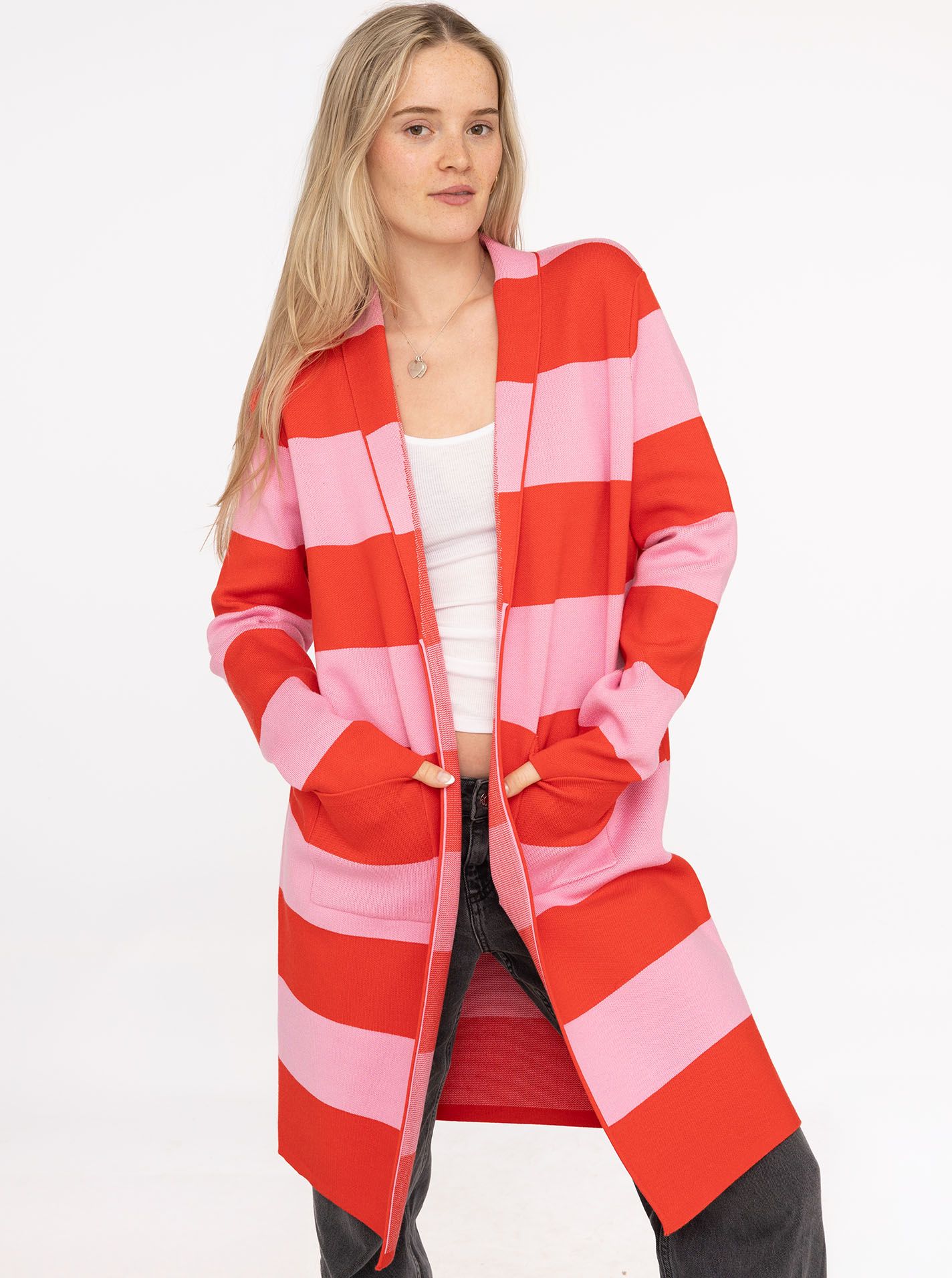 Cardigan Viskose "Streifen & Schalkragen"