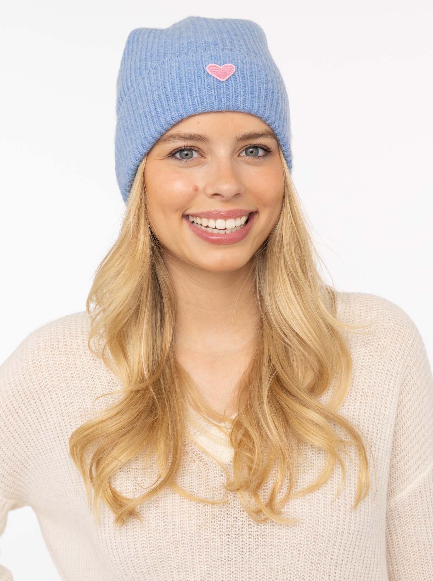 100% Cashmere Umschlagmütze Rippe "Herz"