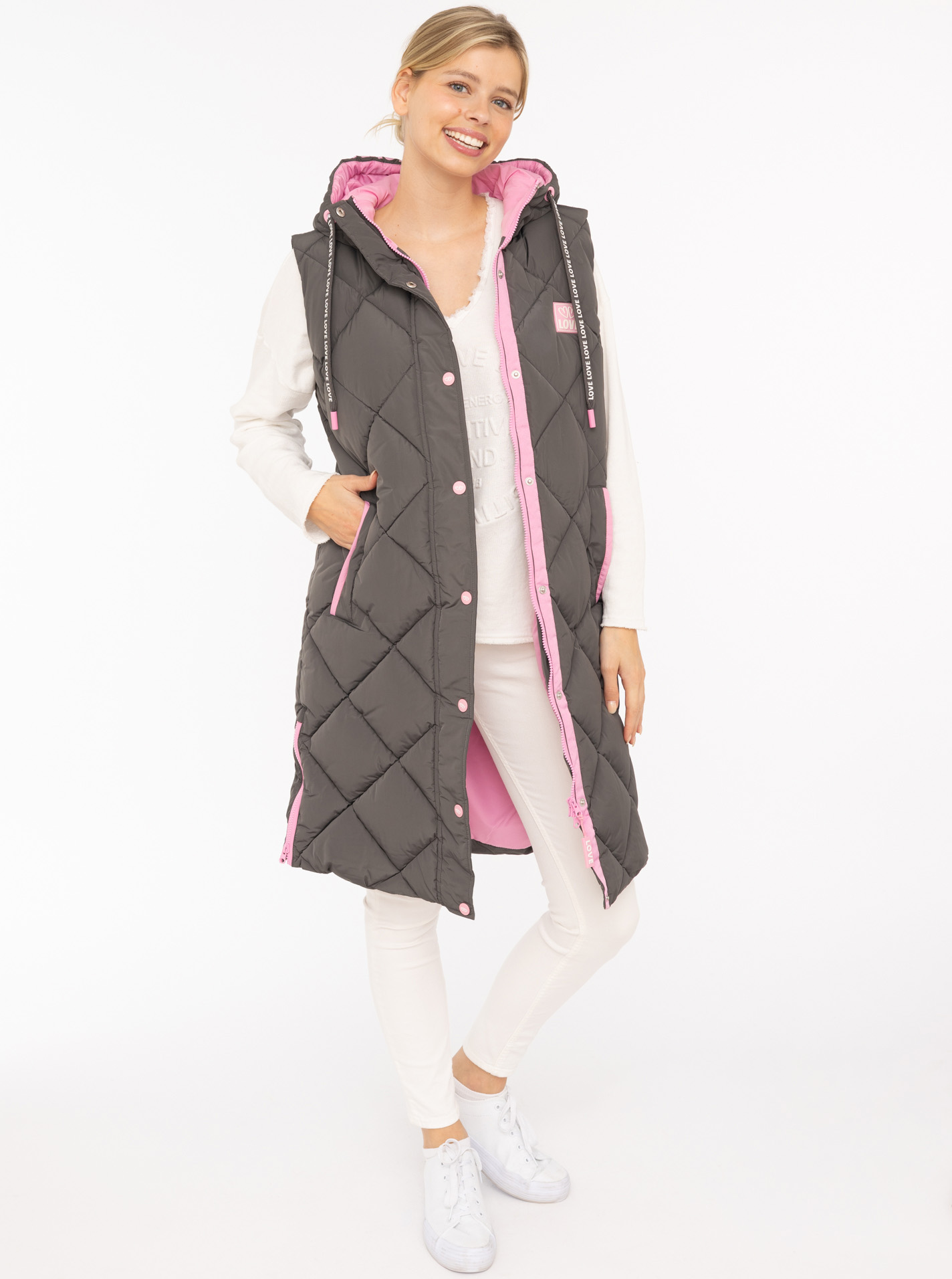 Steppweste lang "Love Print"